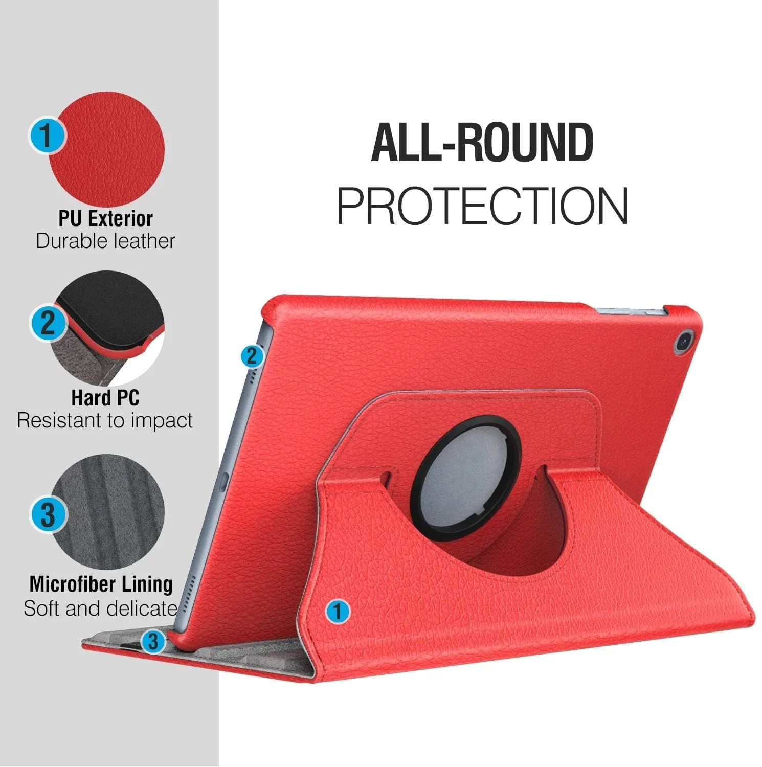 DL3 Mobilak Protective Cover for Samsung Galaxy Tab S6 Lite 2024/2022/2020 10.4 inch Tablet, 360° Rotatable Smart Stand, Leather Folio Flip Cover with Multi-Angle Viewing, Auto Wake Sleep - Red