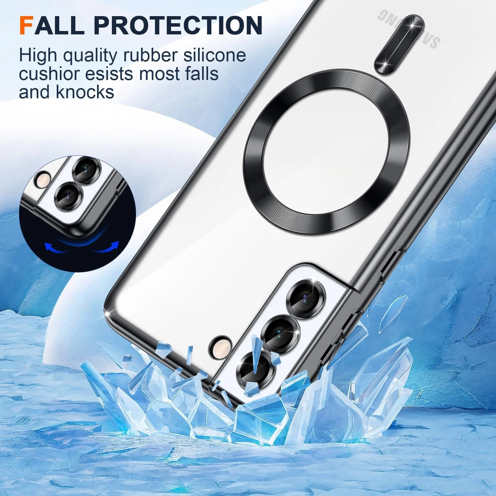 DL3 Mobilak Clear MagSafe-Compatible TPU Case and Camera Lens Protector for Samsung Galaxy S22 Plus - Blue