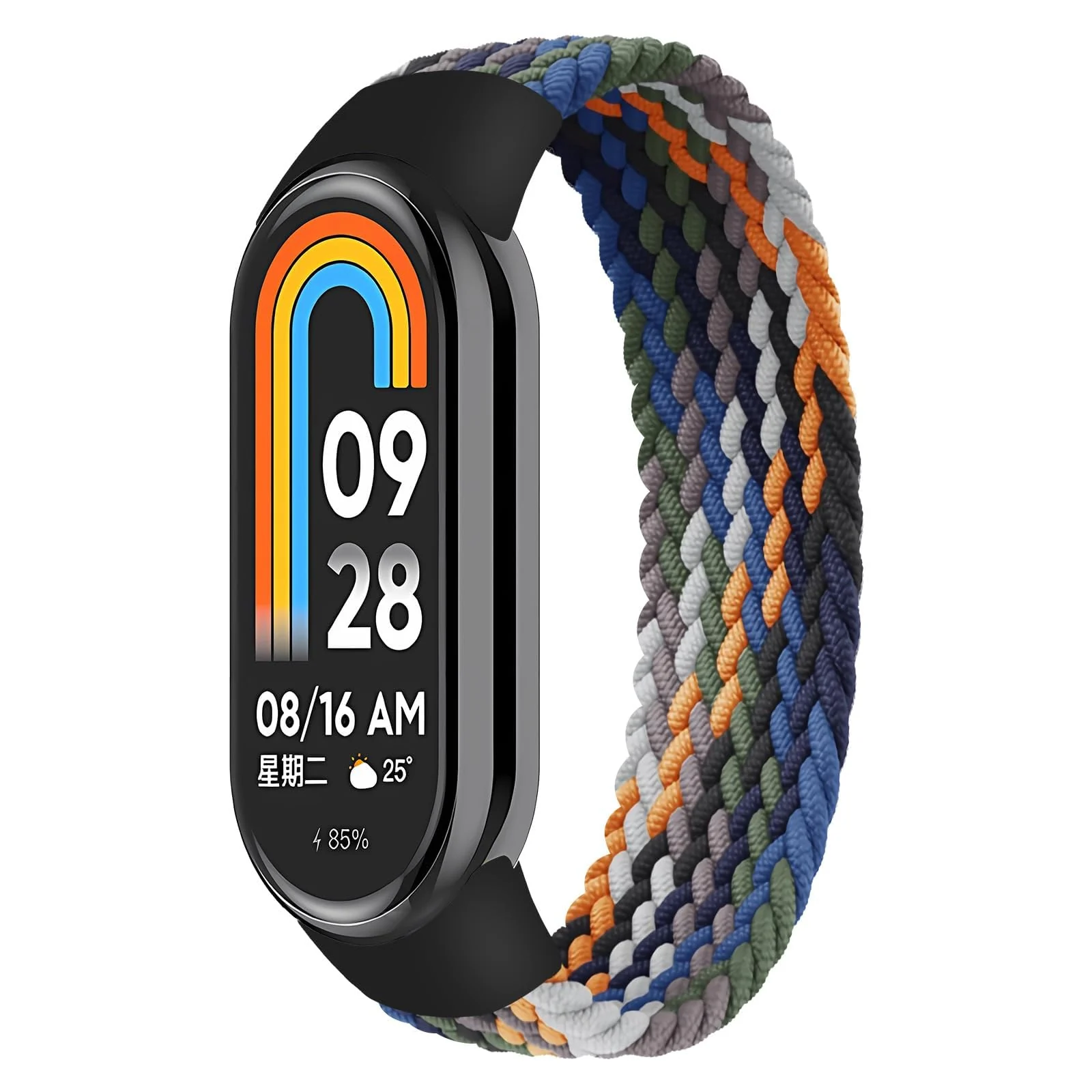 DL3 Mobilak Braided Solo Loop Band for Xiaomi Mi Band 9/Xiaomi Mi Band 8 Strap Women Men, Soft Elastic Nylon Replacement Wristband for Xiaomi Smart Band 9/8 Strap - Denim Colorful