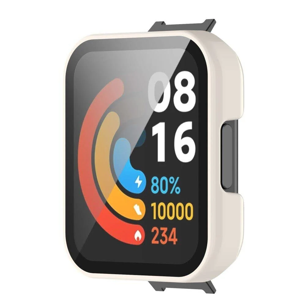 DL3 Mobilak Protective Case Compatible with Xiaomi Mi Redmi Watch 2 Lite, 9H Hardness PC Case Bumper Full Slim Protective Cover with Tempered Glass For Redmi Watch2 Lite - Ivory White