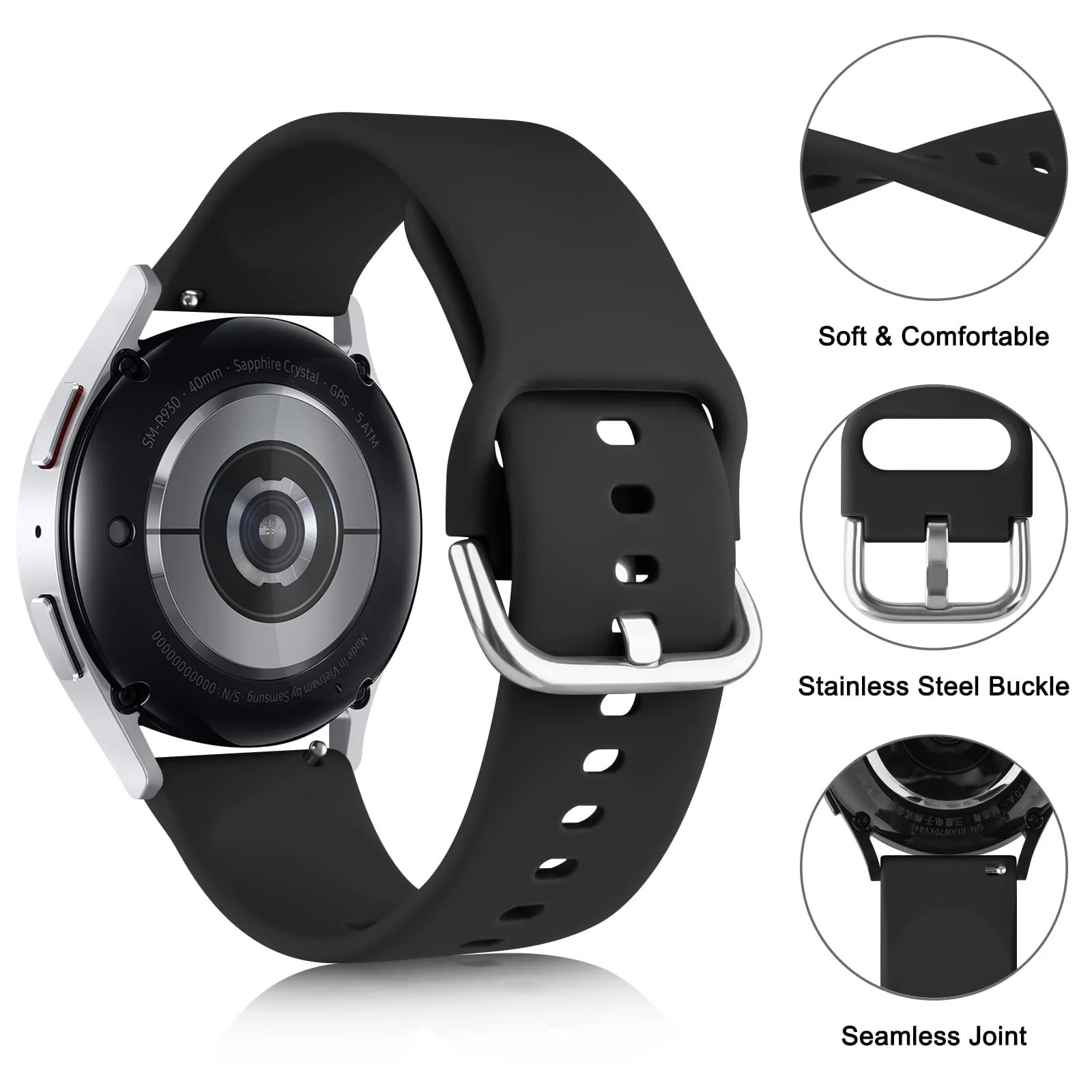 DL3 MOBILAK Silicone Buckle Band 22MM Strap Compatible with Samsung Galaxy Watch3 45mm/Galaxy 46mm/Gear S3/Compatible with Huawei Watch GT4 GT3 46MM/GT2E/GT2 Pro/GT GT2 46MM/Amazfit GTR - A.Black