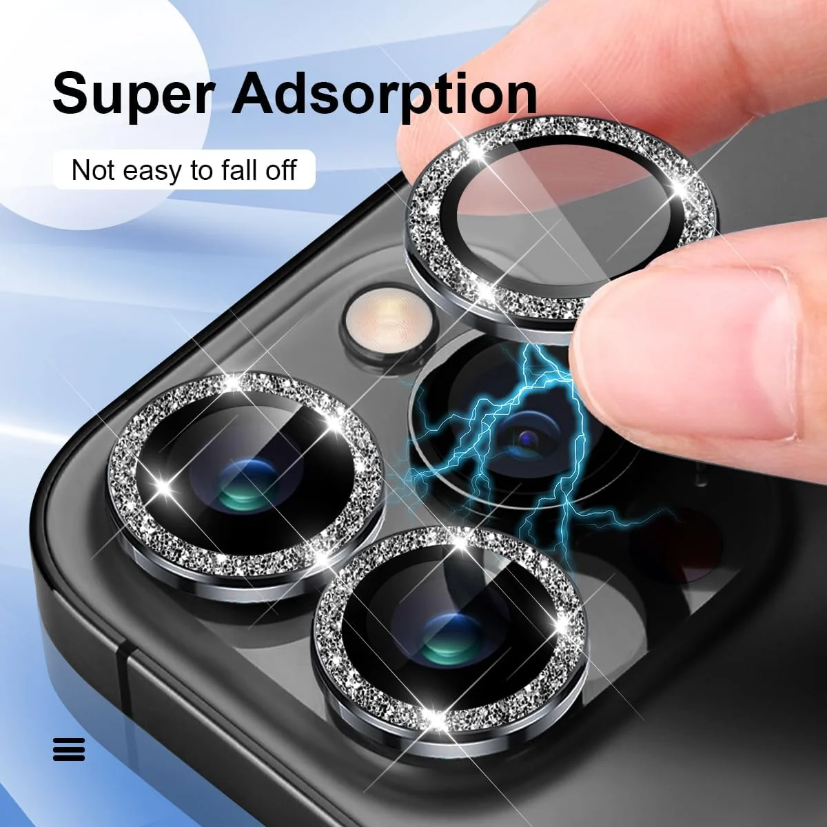 DL3 Mobilak Camera Lens Protector For iPhone 15 Pro/iPhone 15 Pro Max, [Keep Original Shooting] Tempered Glass Screen Protector Metal Individual Camera Cover, Case Friendly - Glitter Black