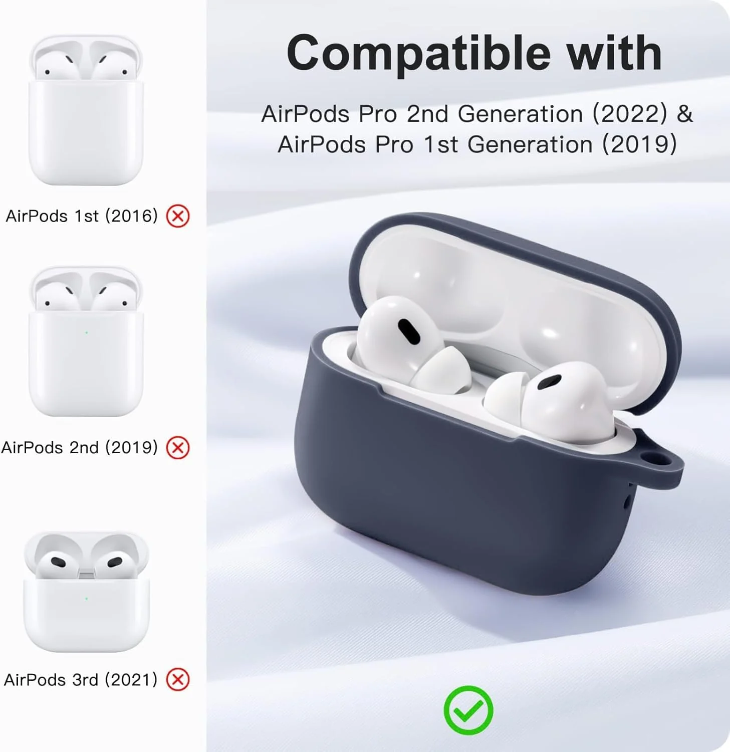 DL3 Mobilak AirPods Pro Case Cover, Silicone Protective Charging Case Skin with Keychain Compatible with Apple AirPods Pro Case for Women Men, Wireless Charging, Front LED Visible - Dark Blue
