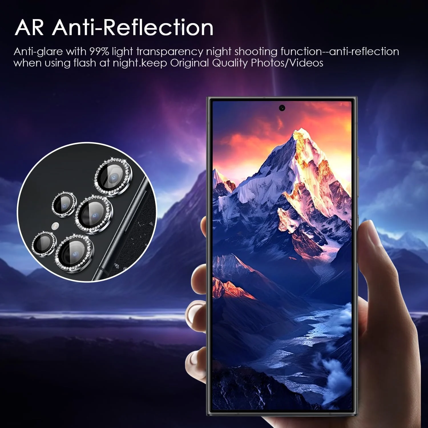 DL3 Mobilak Camera Protection for Samsung Galaxy S24 Ultra Camera Protection, Scratch-Resistant, 9H Hardness, HD Lens Protection, Protective Film, Lens Screen Protector Glass - Diamond Black