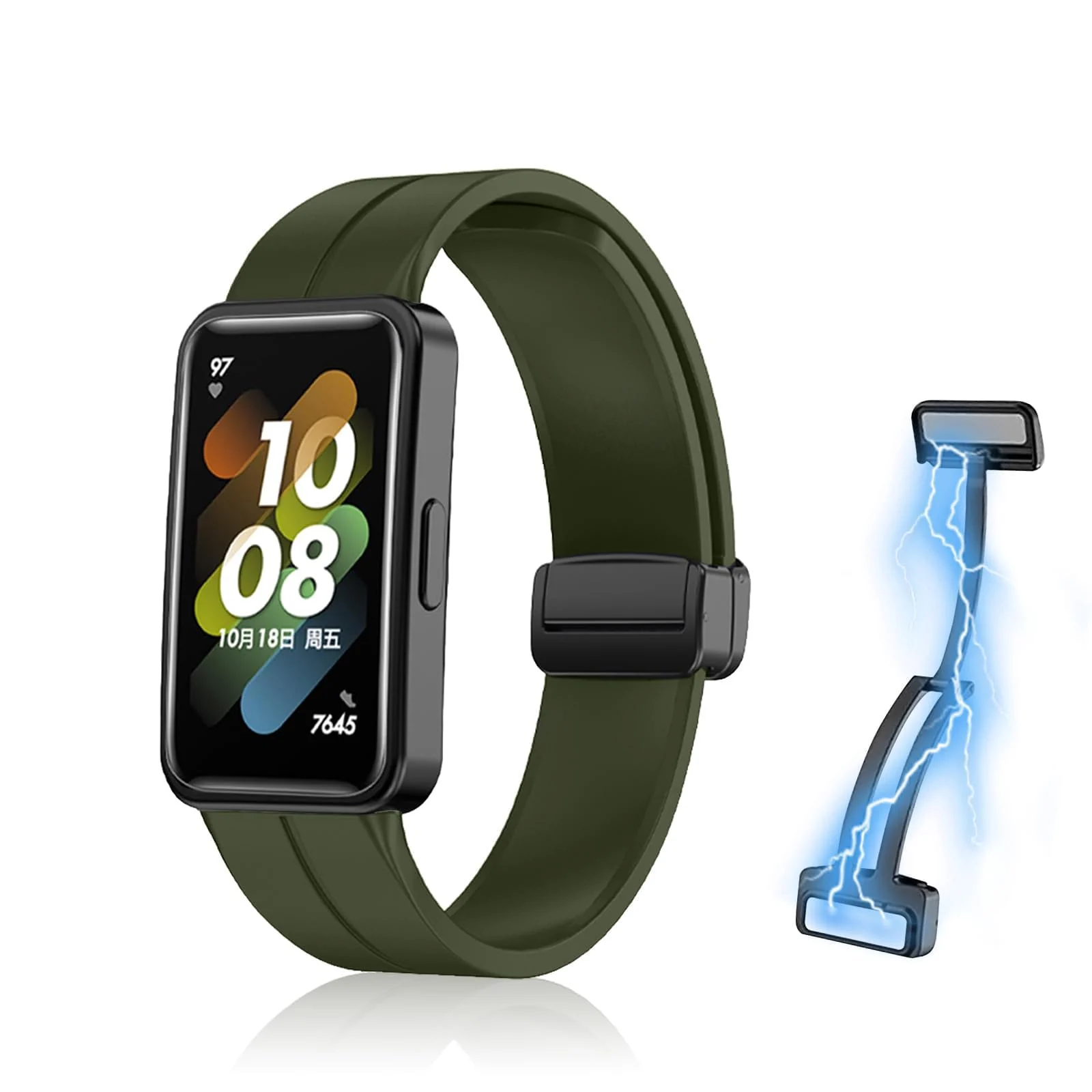 DL3 Mobilak Compatible with HUAWEI Band 7 Strap Silicone for Women Men, Soft Flexible Silicone Sport Wristband Magnetic Buckle Clasp Bracelet Replacement Strap for Huawei Band 7 - Green