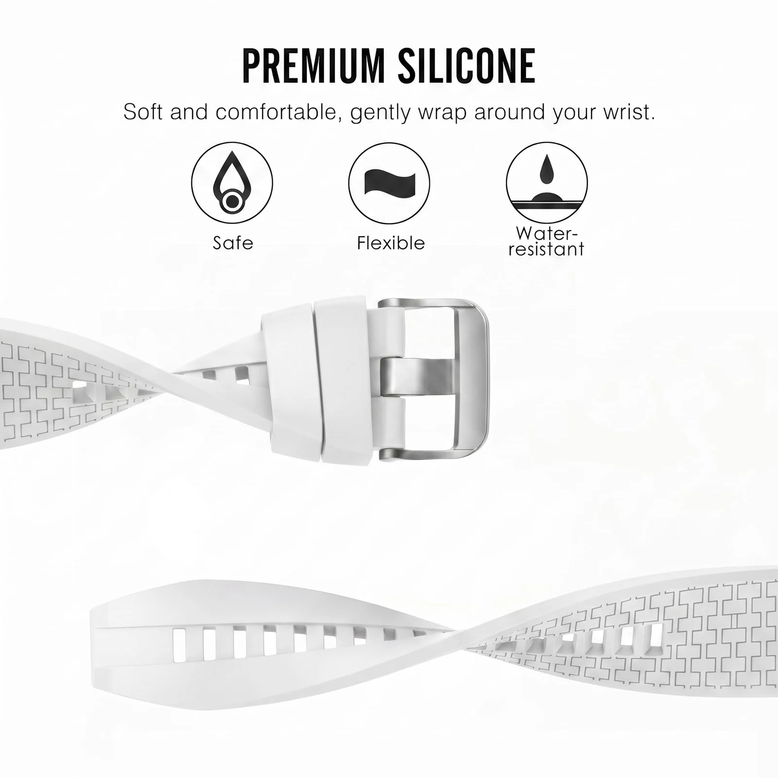 MOBIGON Soft TPU Silicone Sport Strap for Huawei Watch Fit 3 / 4 / 4 Pro / 5 / 5 Pro, White