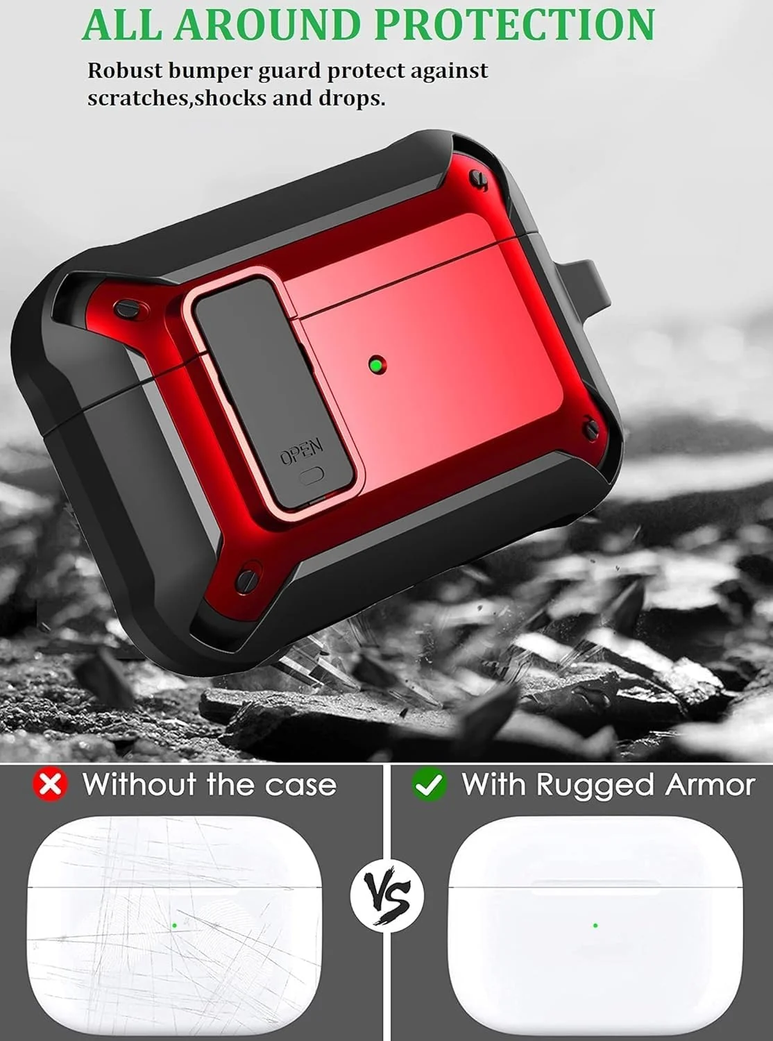 DL3 Mobilak Case for AirPods Pro 3 (2025) Case Cover with Lock, Compatible with AirPods Pro 3nd Generation/3st Generation Case (2025), Shockproof Cover for AirPods Pro 3 Case Men Women - Black Red