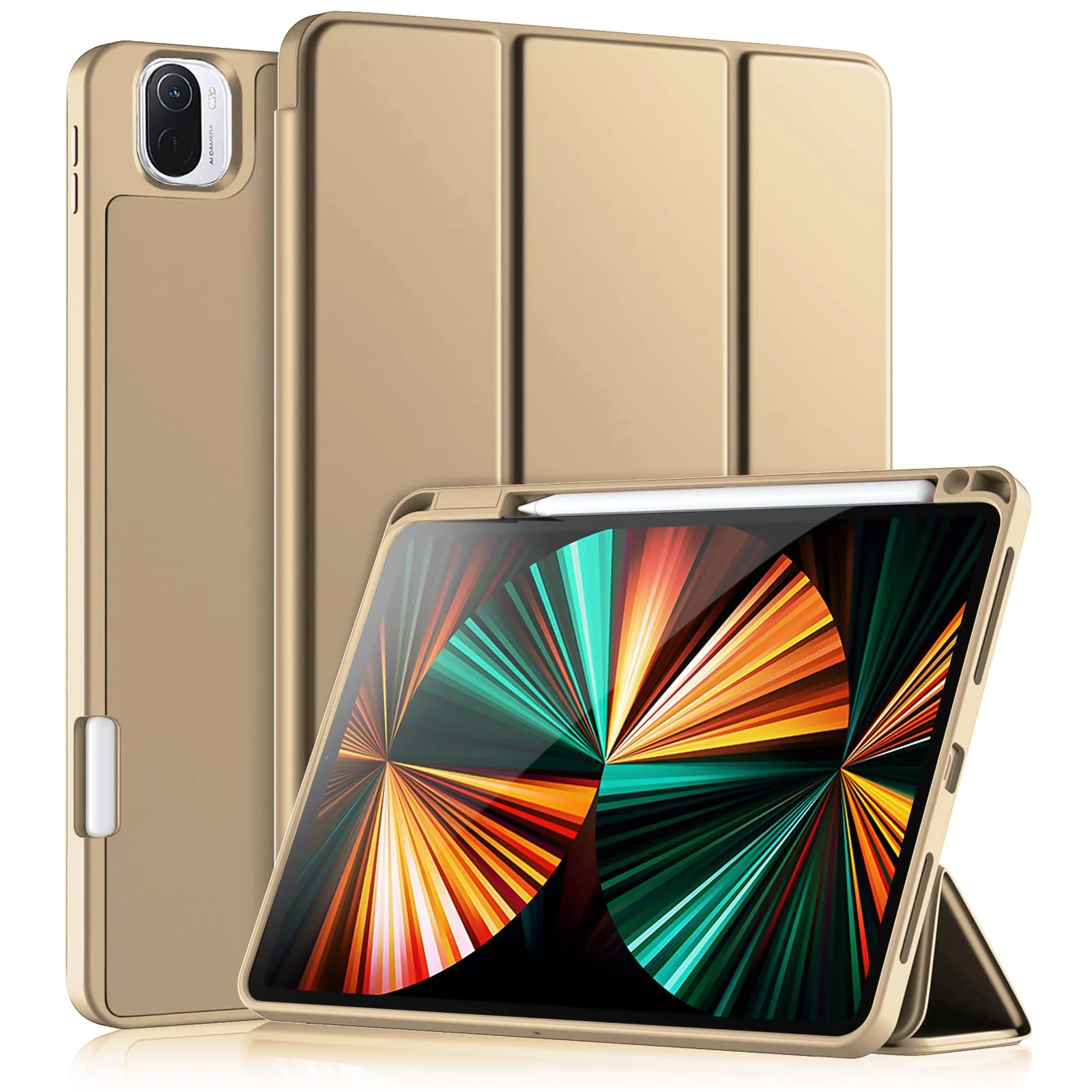 DL3 Mobilak Smart Case for Xiaomi Pad 5 / Mi Pad 5 Pro 11.0 inch 2021 with Pencil Holder, Soft TPU Smart Stand Back Cover Auto Wake/Sleep Feature - Gold