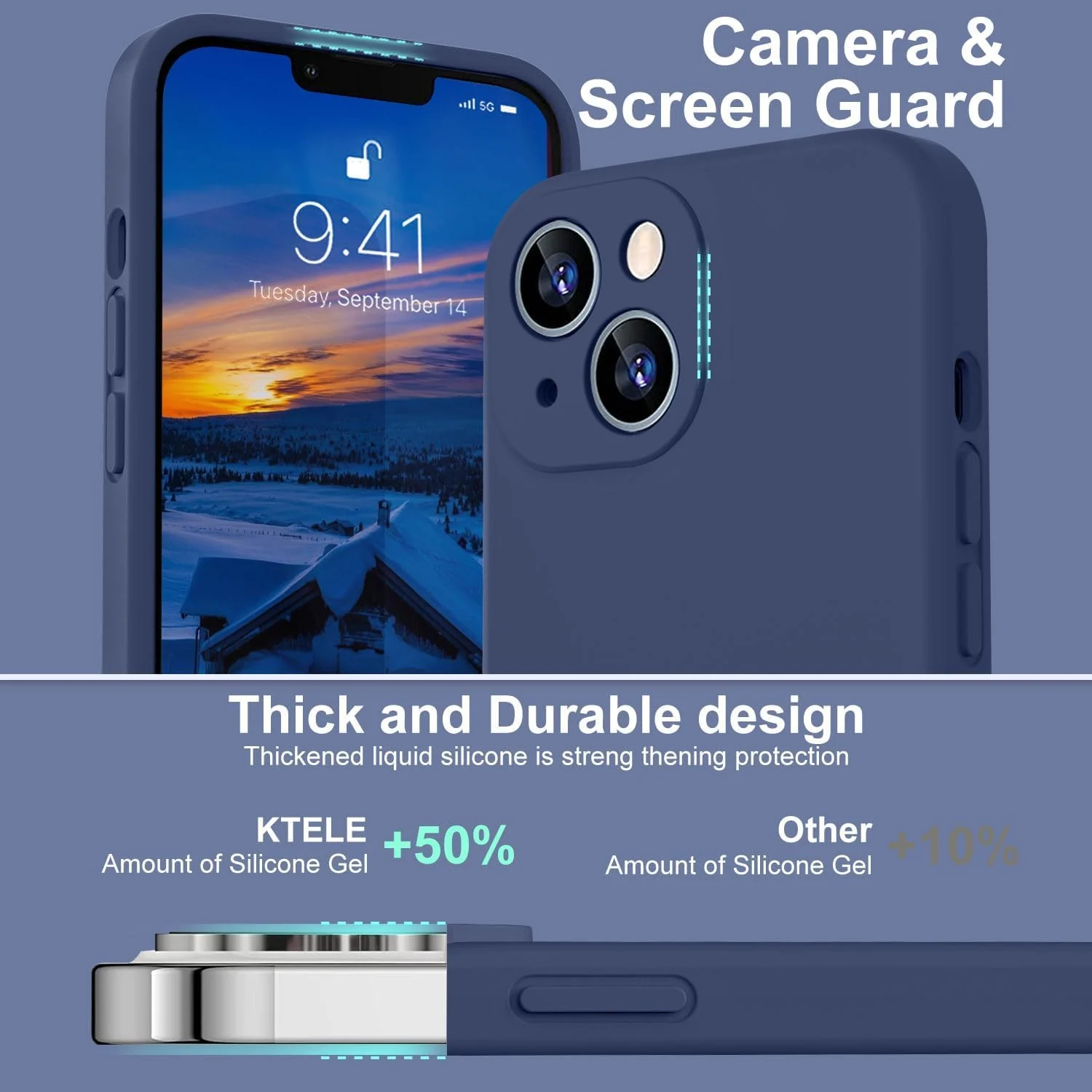 DL3 Mobilak Liquid Silicone Protective Case for iPhone 13 (6.1 Inch) with Camera Protection and Microfiber Lining - Blue