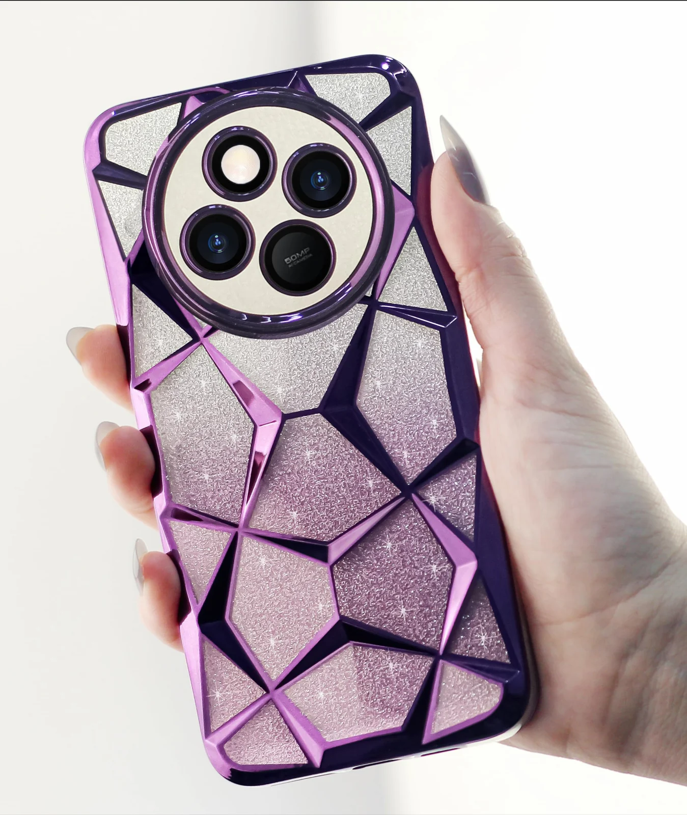 DL3 Mobilak Compatible with Xiaomi Redmi 14C/Redmi A4/Poco C75 Case Plating Bling Gradient Glitter Clear Cover Soft TPU Silicone Cute Camera Protection Shockproof Back for Women Girls Case - Purple