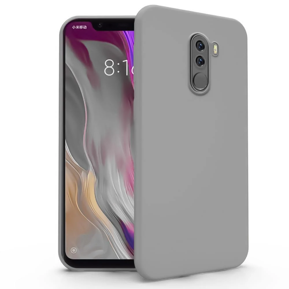 DL3 Mobilak Liquid Silicone Protective Case for Xiaomi Poco F1 with Microfiber Lining and Shockproof Design - Gray