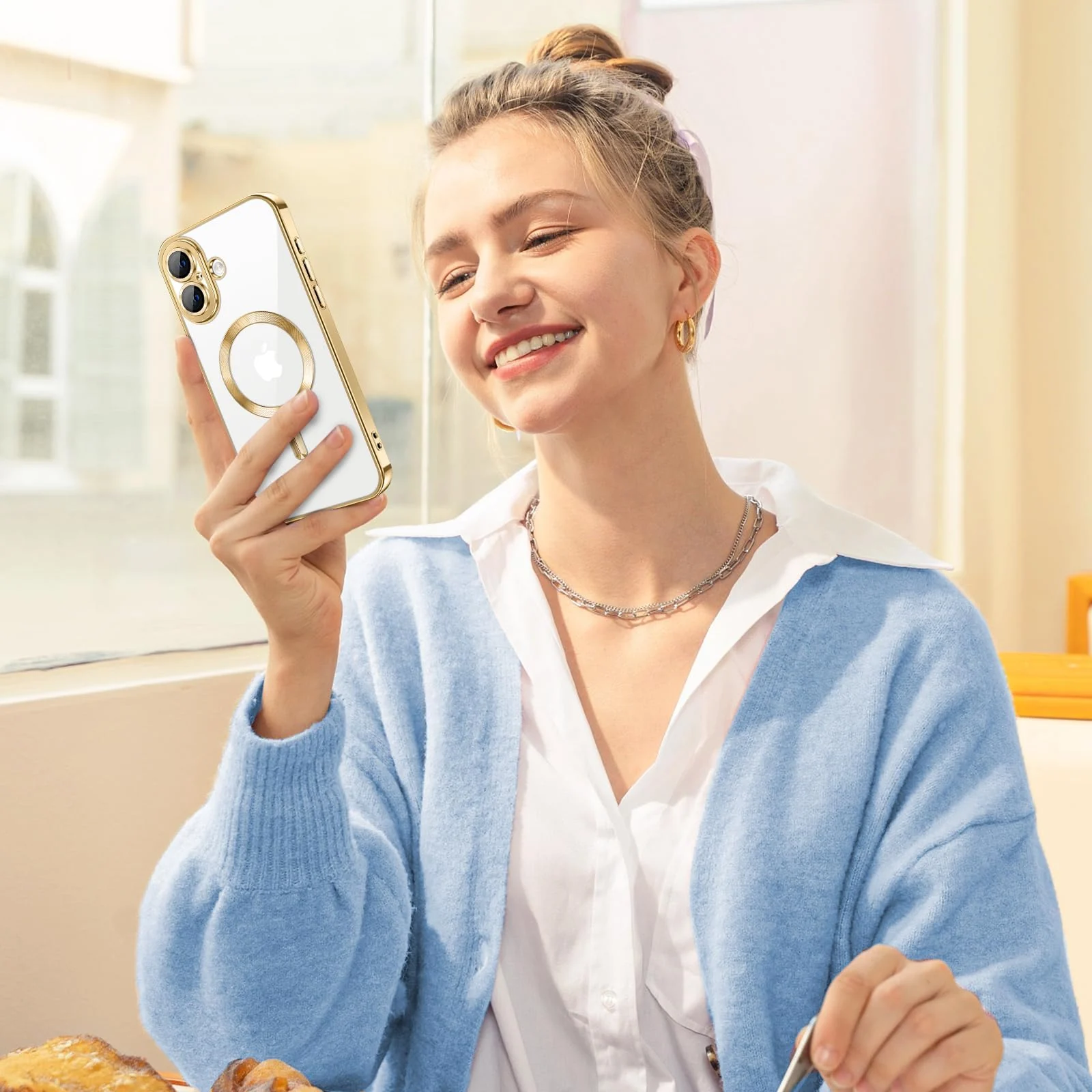 DL3 Mobilak Plated-Edge Protective Case for iPhone 17, Compatible with MagSafe accessories, Supports wireless charging, Camera protection - Gold