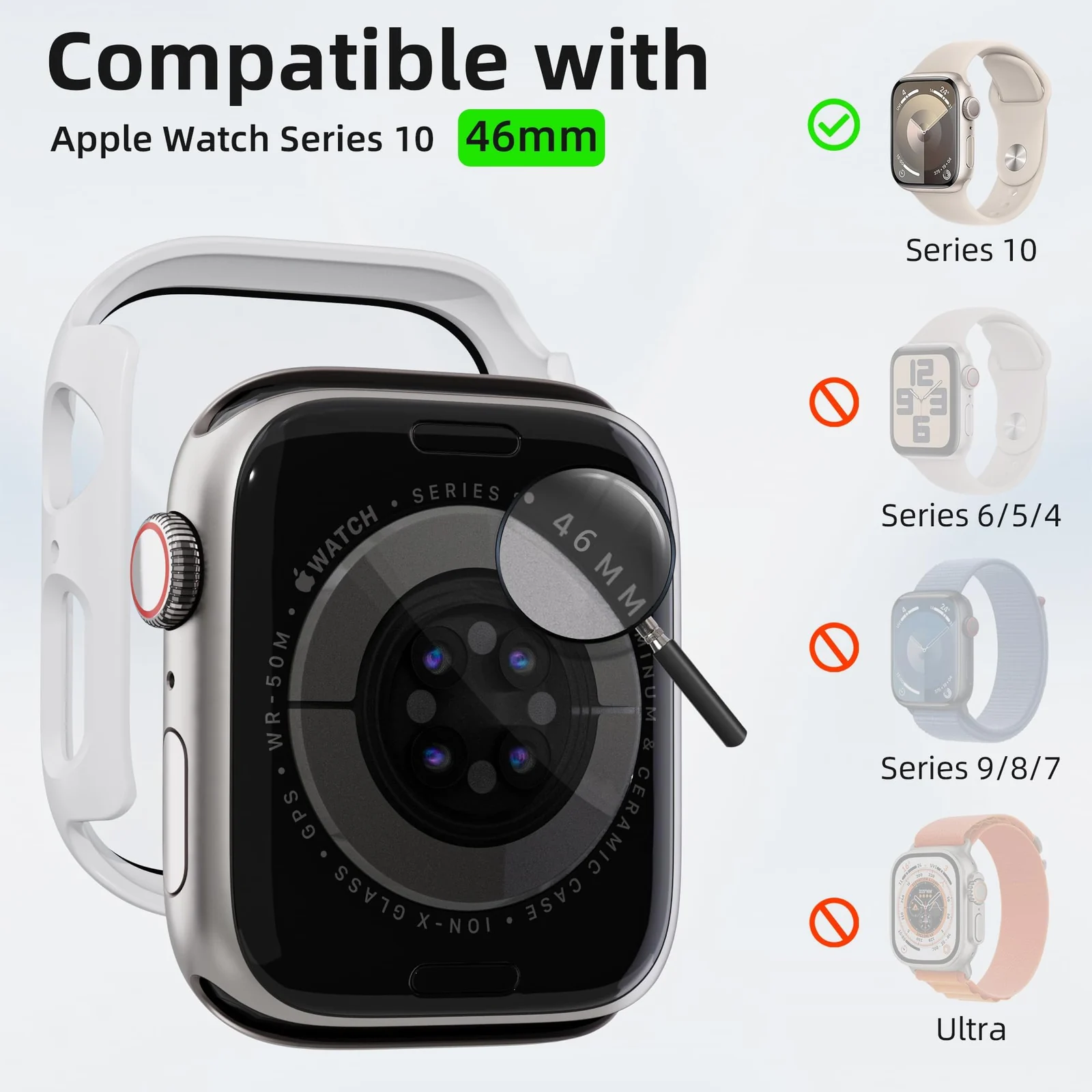 DL3 Mobilak Case with Screen Protector for Apple Watch Series 10 46mm, Bumper Full Coverage Hard PC Overall Protective Cover, Built-in Tempered Glass Film High Sensitivity - White
