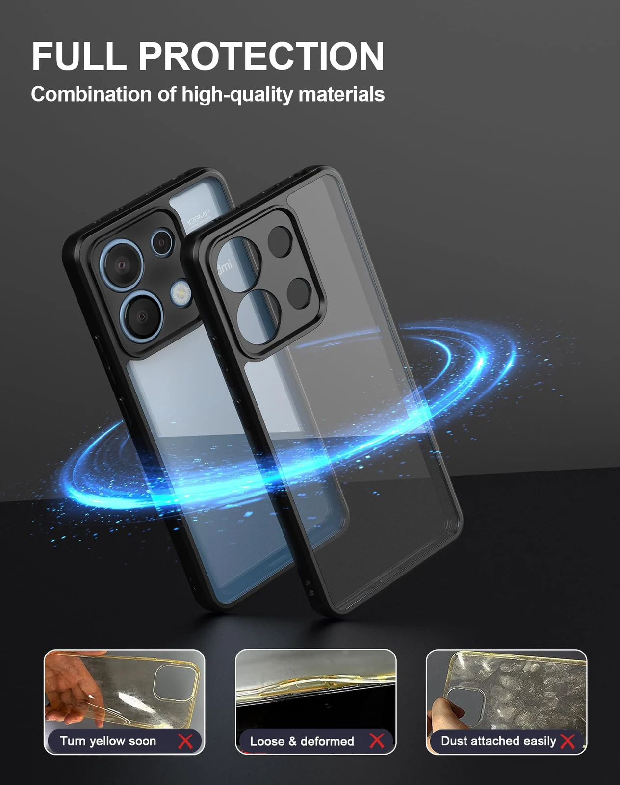 DL3 Mobilak Clear PC and TPU Protective Case for Xiaomi Redmi Note 13 Pro 4G, Military-Grade Shockproof Anti-Yellowing, Slim Protective Phone with Camera Protection and Military-Grade Protection - Black