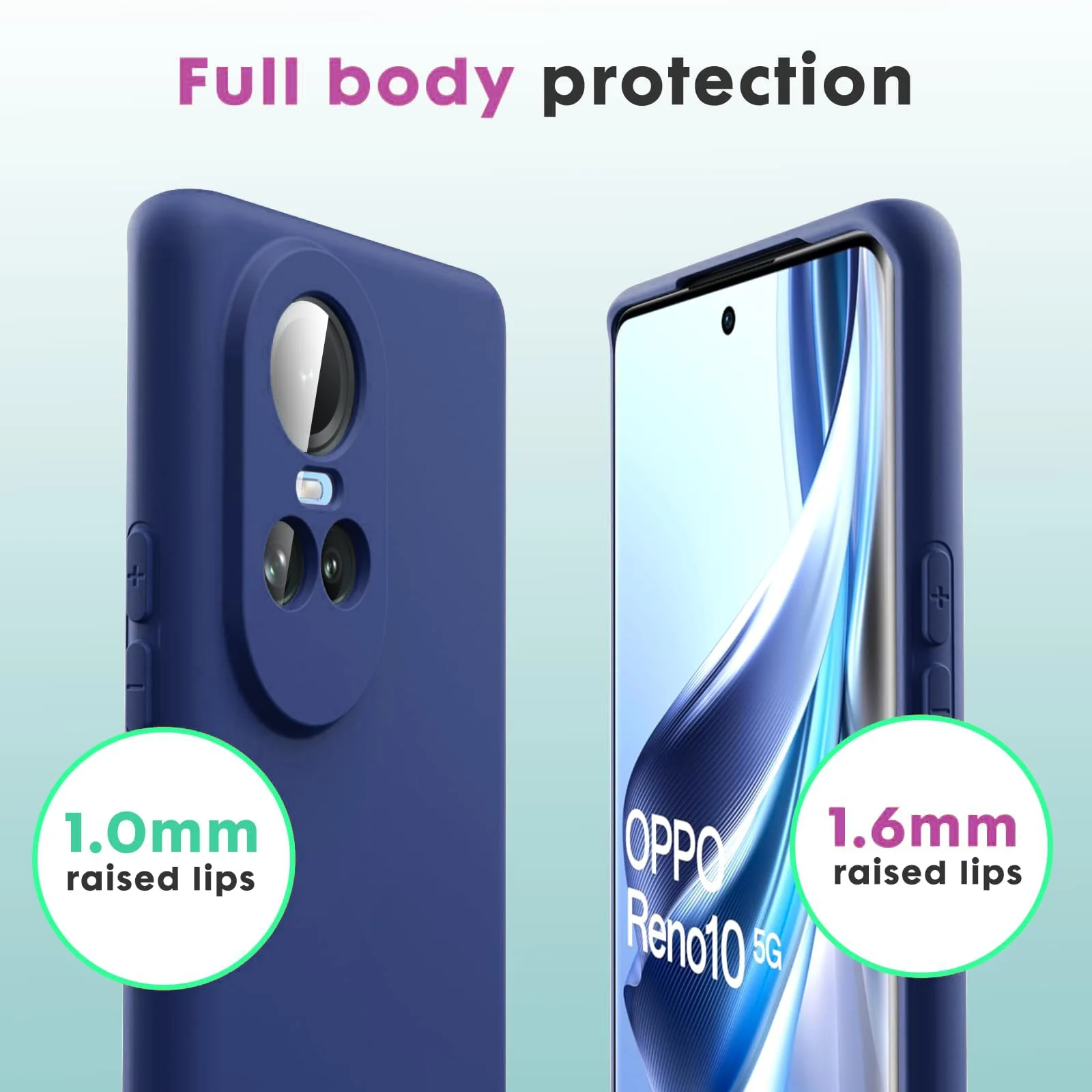 DL3 Mobilak Liquid Silicone Protective Case with Soft Microfiber Lining with Full Camera Protection for OPPO Reno 10 5G / OPPO Reno 10 Pro 5G - Blue 1