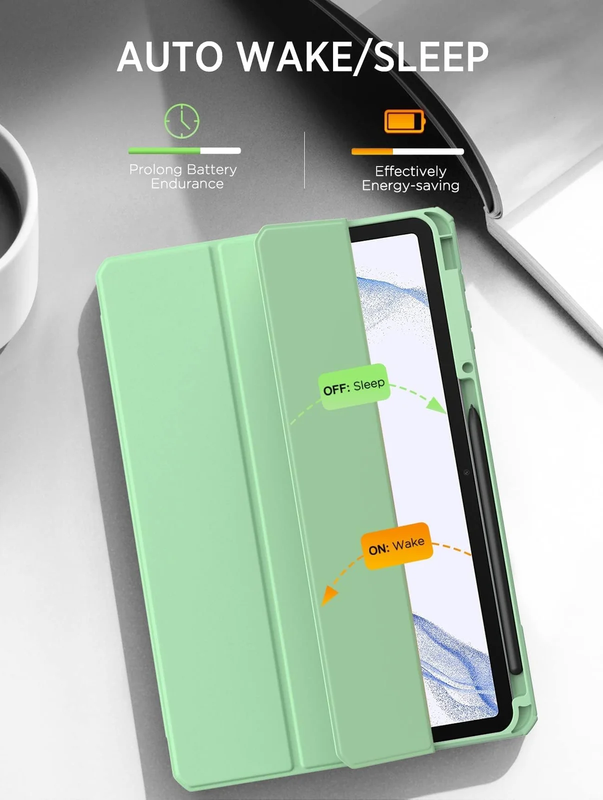 DL3 Mobilak Hybrid Slim Case for Samsung Galaxy Tab S8/Tab S7 11 Inch (Model SM-X700/X706/T870/T875/T878) with S Pen Holder, Cover with Clear Transparent Back Shell, Auto Wake/Sleep - Mint Green