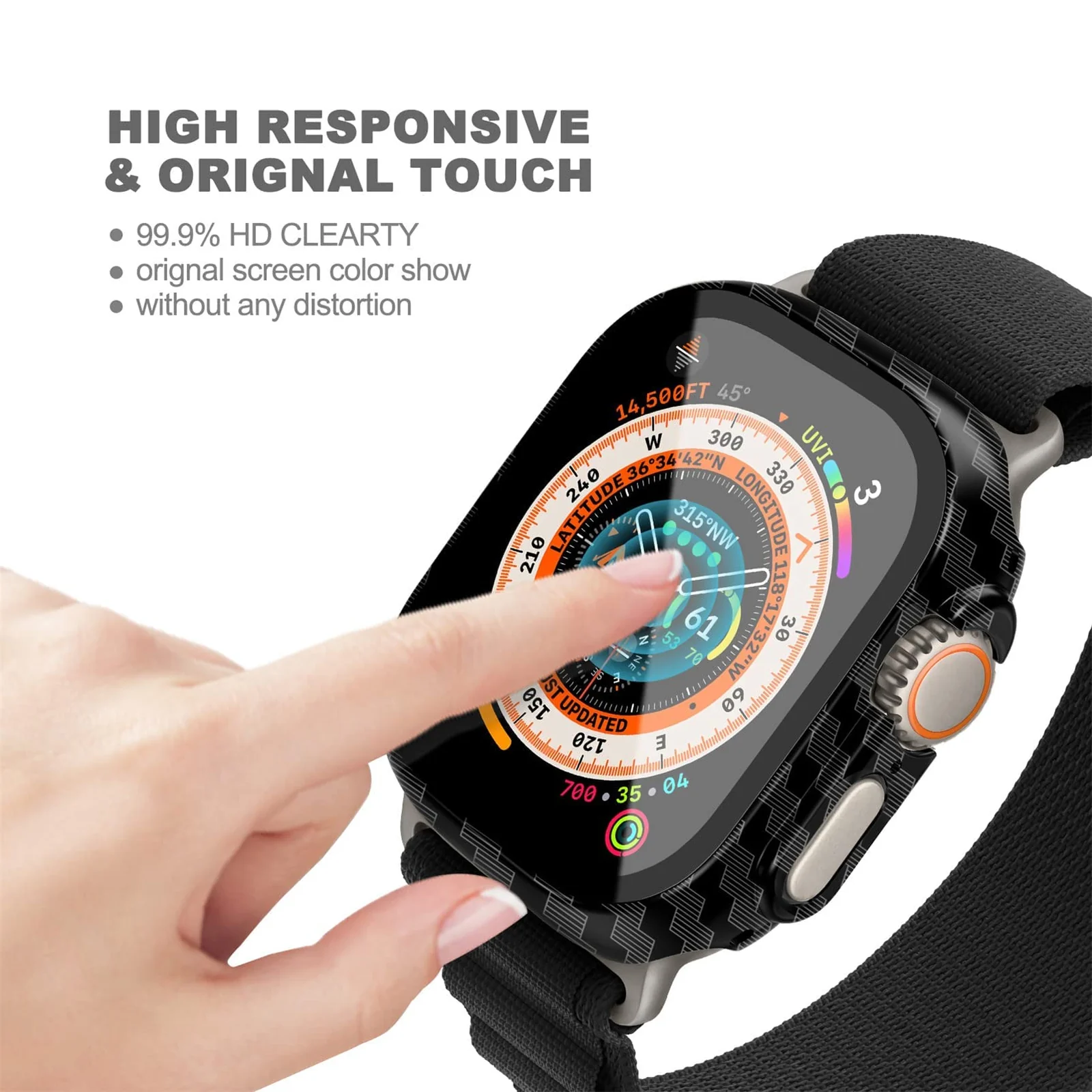 DL3 Mobilak Case Compatible with Apple Watch Ultra 49mm Tempered Glass Screen Protector, Ultra-Thin Hard PC Shockproof All-Around Bumper iWatch Protective Cover Case for Watch Ultra 49mm - Carbon