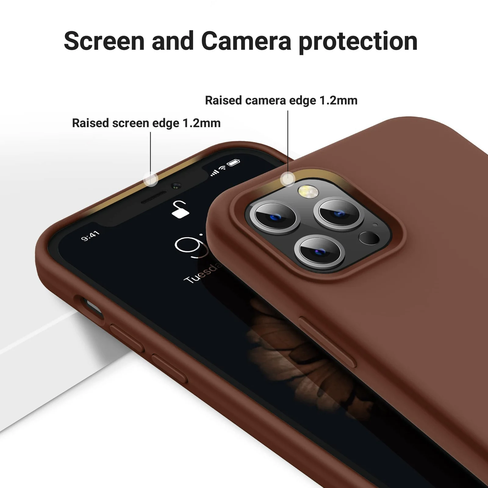 DL3 Mobilak Liquid Silicone Protective Case for iPhone 15 Pro Max with Camera Protection and Microfiber Lining - Dark Brown