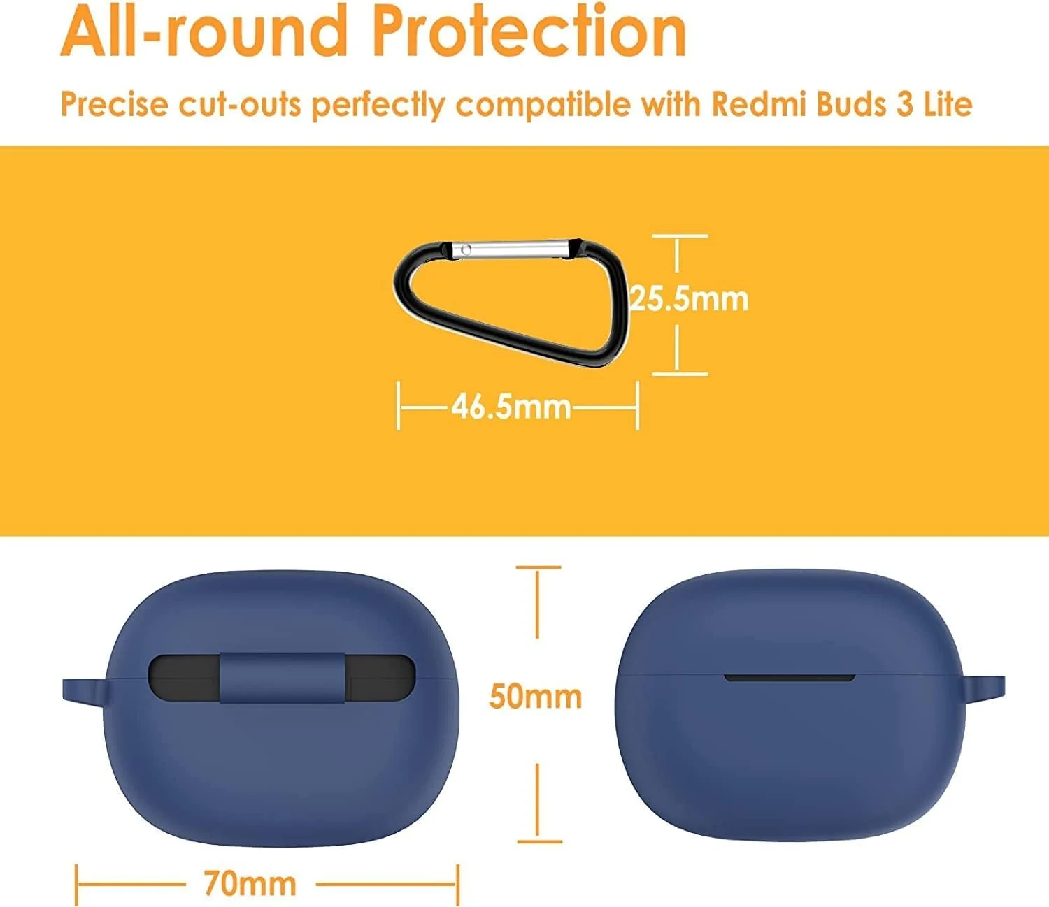 DL3 Mobilak Silicone Case Compatible with Xiaomi Redmi Buds 3 Lite Earbuds, Soft Silicone Protective Case Cover, Shockproof Sleeve with Carabiner - Blue