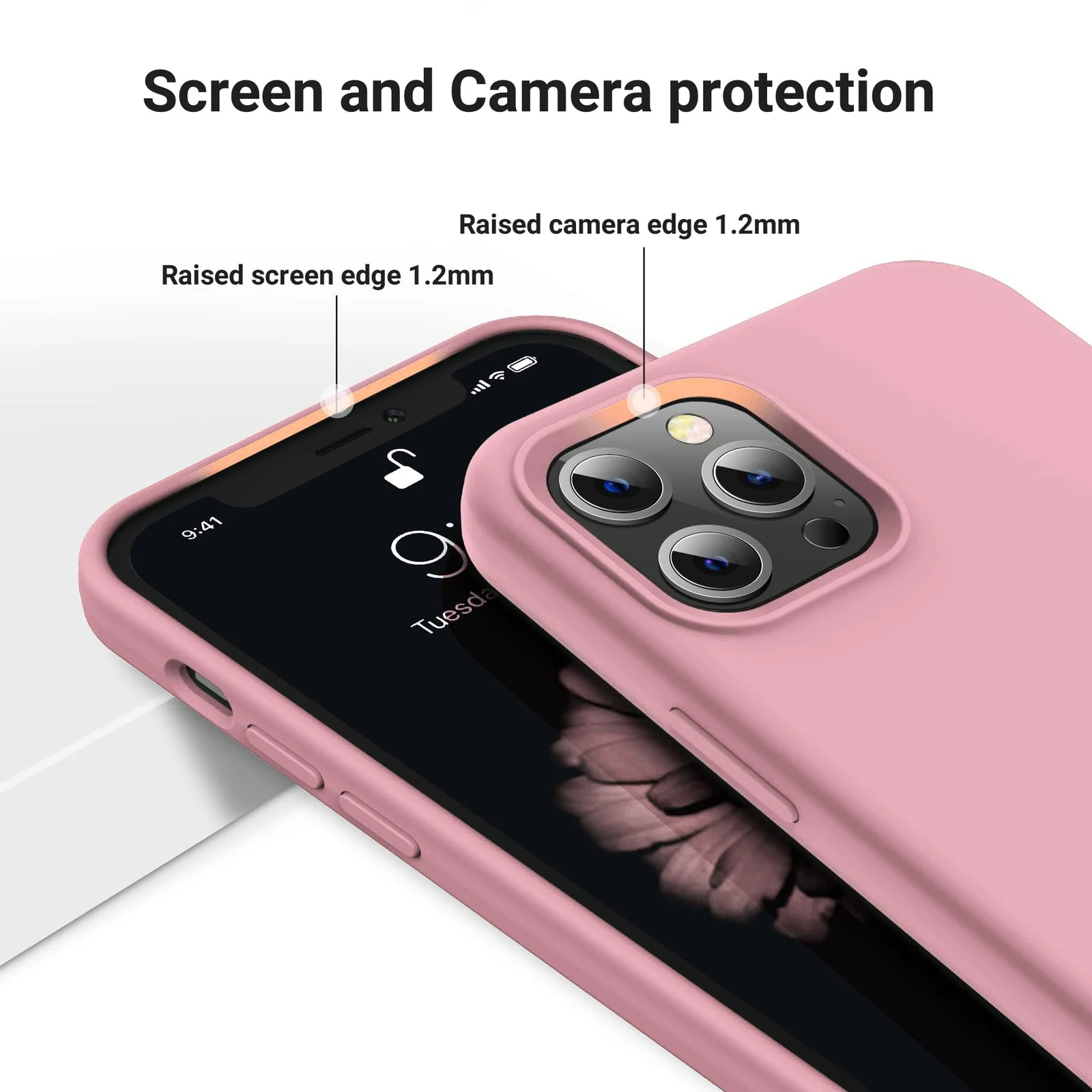 DL3 Mobilak Liquid Silicone Protective Case for iPhone 13 Pro (6.1 Inch) with Camera Protection and Microfiber Lining - A Pink