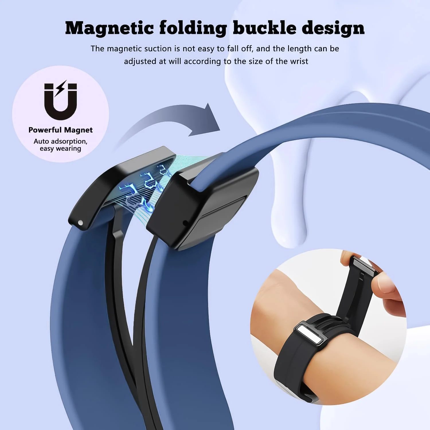 DL3 Mobilak Silicone Strap Compatible with Huawei Watch Fit 3/Watch Fit 4 Pro/Fit 4 Magnetic Metal Stainless Buckle Sport Silicone Strap, Band Quick Release Soft Replacment Wristband - Star Blue