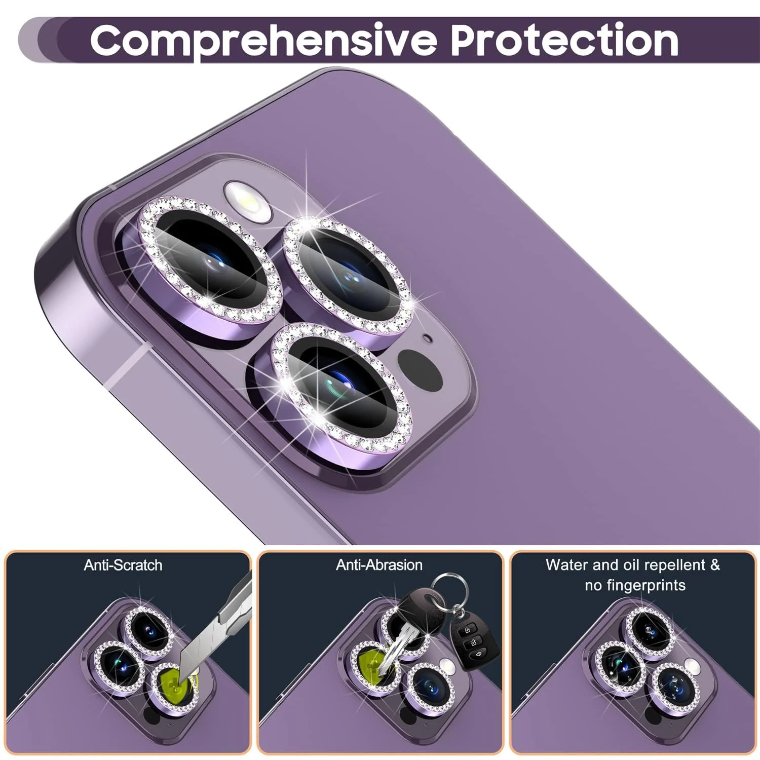 DL3 Mobilak Camera Lens Protector For iPhone 15 Pro/iPhone 15 Pro Max, [Keep Original Shooting] Tempered Glass Screen Protector Metal Individual Camera Cover, Case Friendly - Diamond Purple