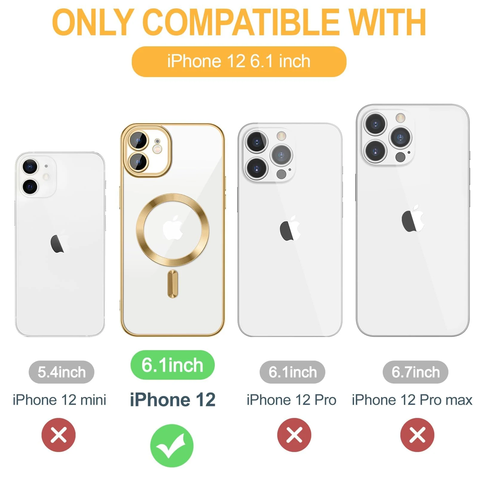 DL3 Mobilak Clear TPU Card Holder Case for iPhone 12 with Camera Protection and Magnetic Car-Mount Support - Gold