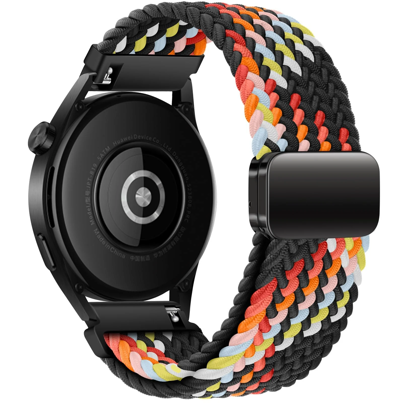 DL3 Mobilak 22mm Magnetic Band for Redmi Watch 5 Active/5 Lite/Samsung Galaxy Watch 3 45mm/Watch 46mm/Gear S3/Huawei watch GT6 GT5 46MM/GT2E/GT6 Pro/GT 5 Pro/Amazfit GTR 4/3, Stretchy Braided Nylon Sport Strap - Black Rainbow