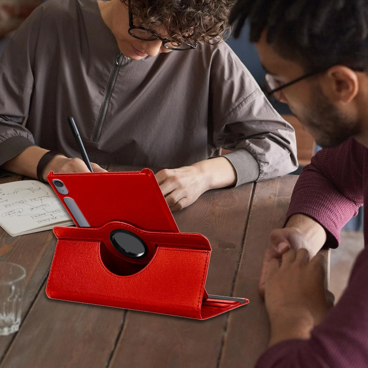 DL3 Mobilak Protective Cover for Samsung Galaxy Tab S10 Lite / S10 FE 2025 / S9 FE / S9, 360° Rotatable Smart Stand, Leather Folio Flip Cover with Multi-Angle Viewing, Auto Wake Sleep - Red