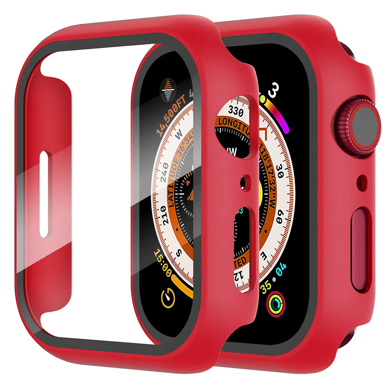 DL3 Mobilak Hard Case Designed for Apple Watch Series 8/7/6/5/4/Series SE/SE 2 44mm, Built-in 9H [HD Clear] Tempered Glass Screen Protector, [Full Protection] Slim Cover for 44mm - Red