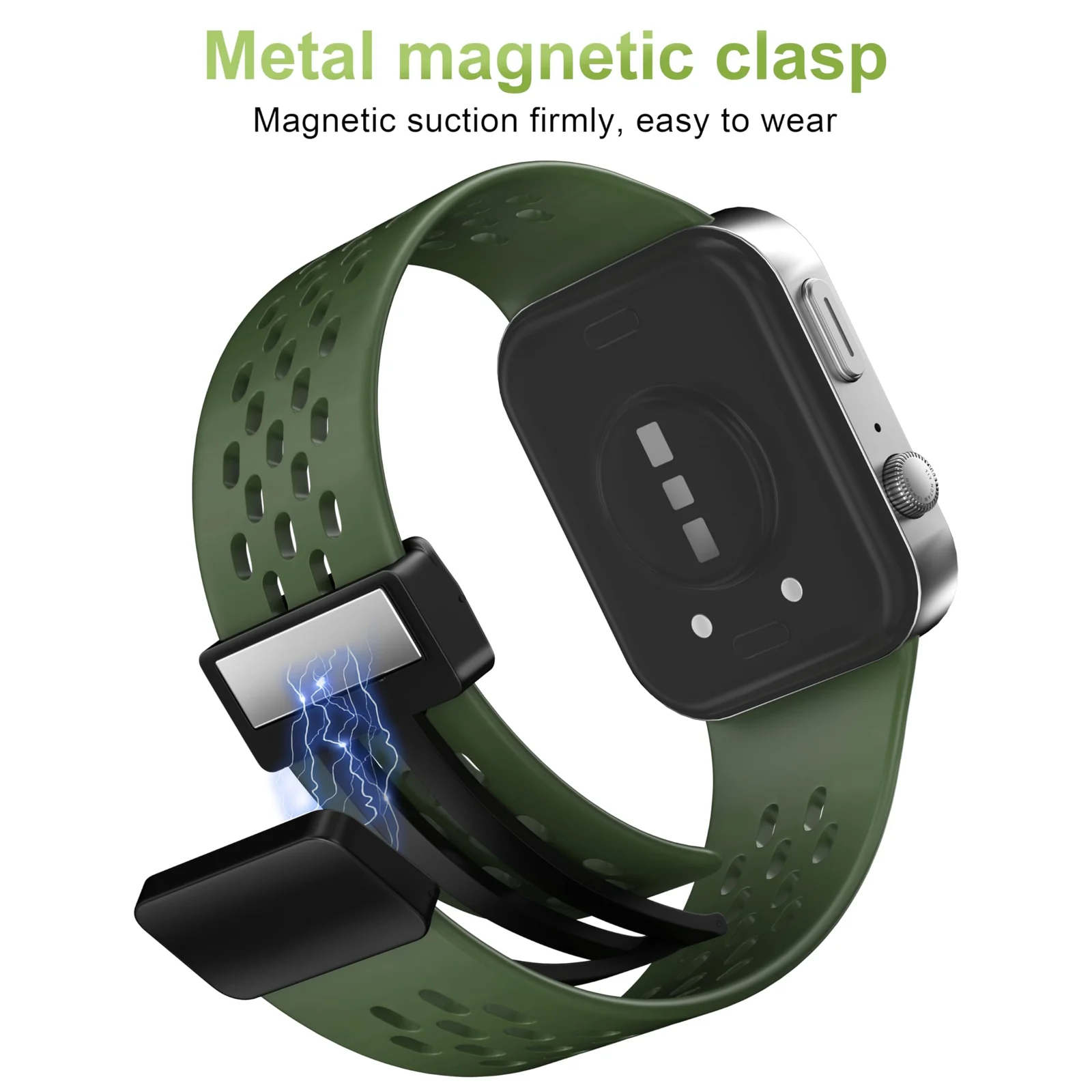 DL3 Mobilak Silicone Strap Compatible with Huawei Watch Fit 3 Magnetic Metal Buckle Sport Silicone Breathable Strap for Huawei Watch Fit 3 Band Quick Release Soft Replacment Wristband - Green