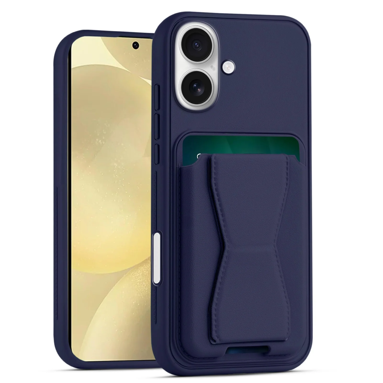DL3 Mobilak Leather Wallet Case Compatible with iPhone 17 6.3-Inch, Leather Back Cover With TPU Frame, Shockproof Protective Phone Case with Card Holder Stand - Blue