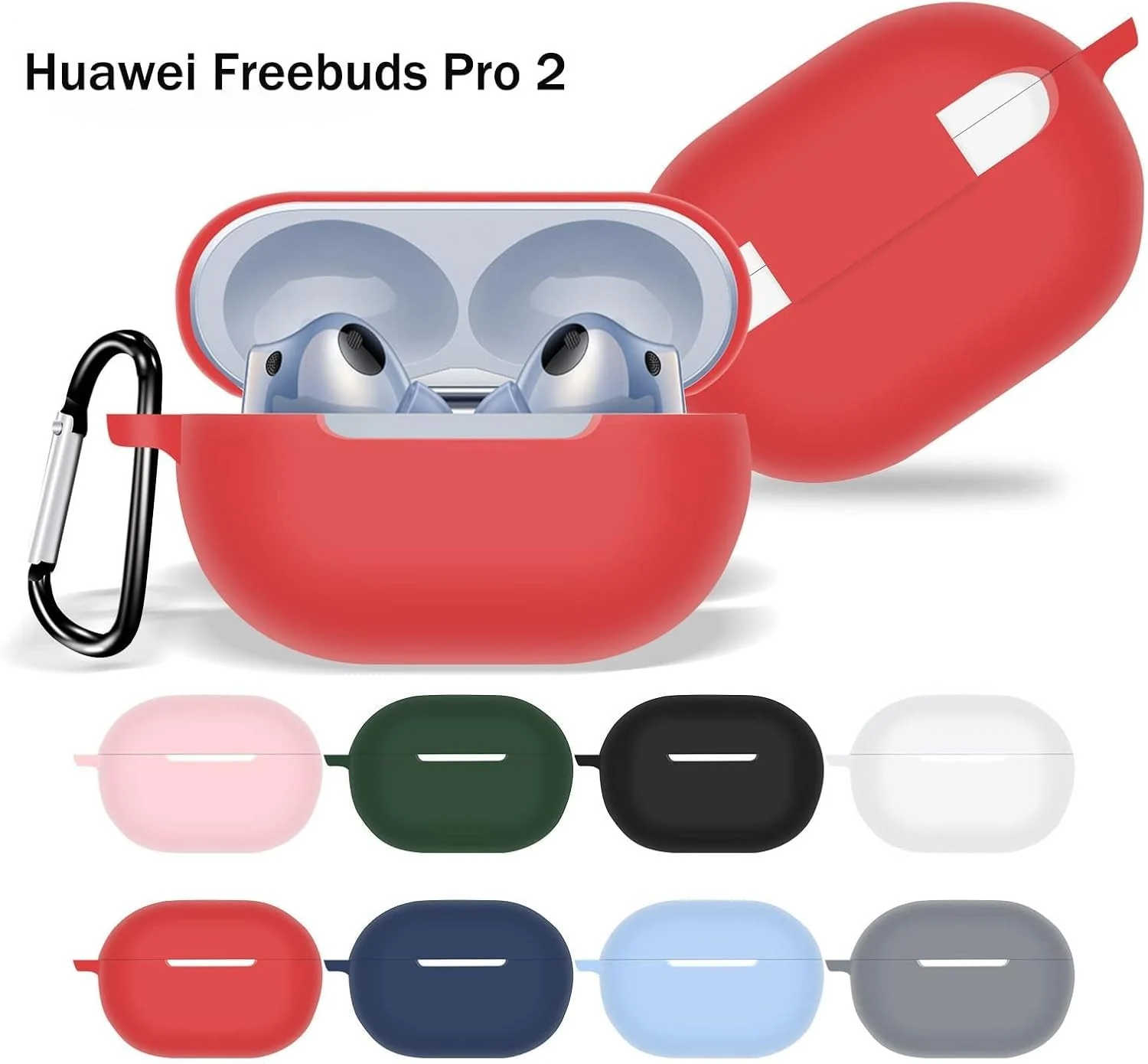 DL3 Mobilak Silicone Cover Case Compatible with Huawei Freebuds Pro 2 2022 Portable Protective Case Cover With Hook For Huawei Freebuds Pro 2 - Pink