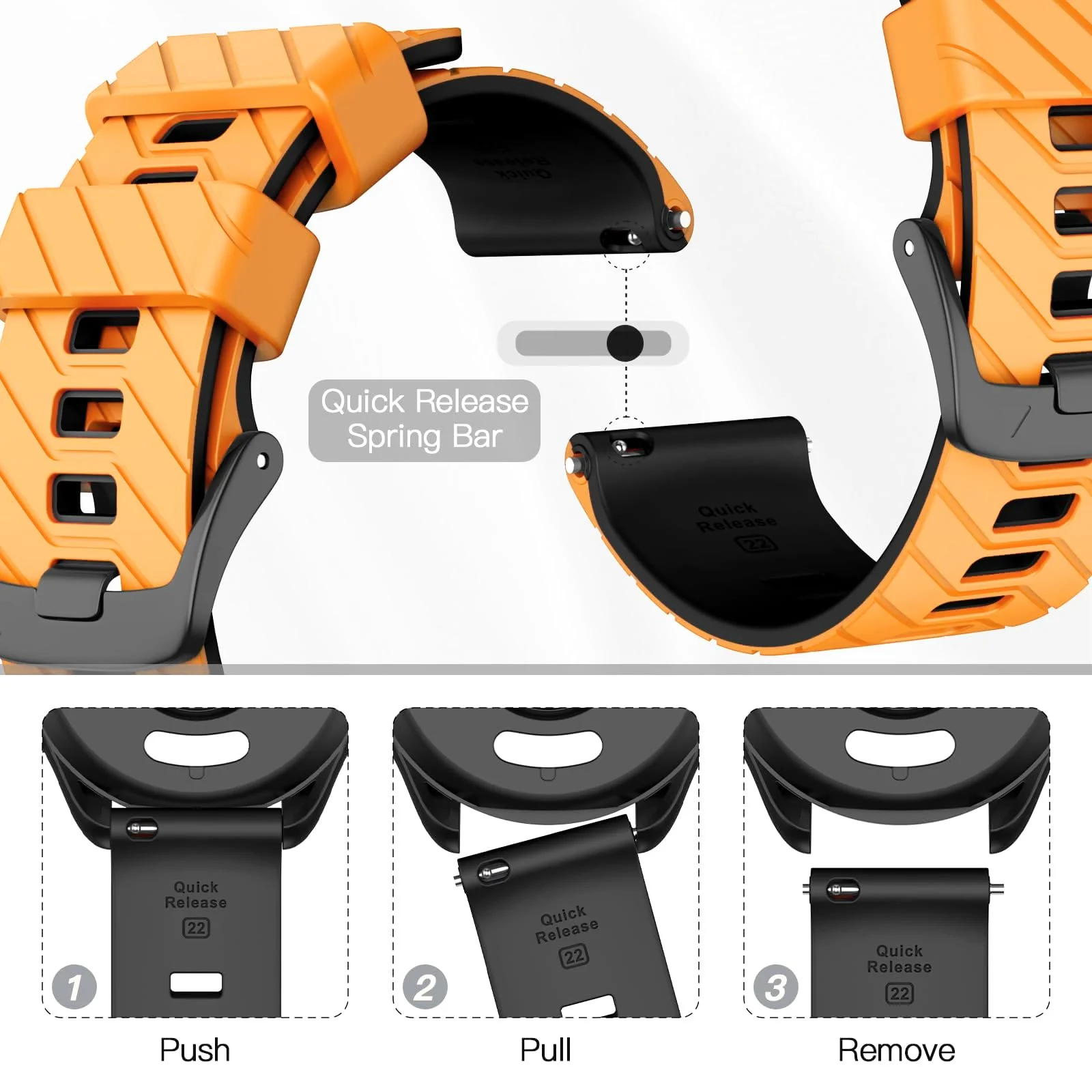 DL3 Mobilak Silicone Sport Band 22MM Strap For Xiaomi Redmi Watch 5 Active/5 Lite/Samsung Galaxy Watch 3 45mm/Watch 46mm/Gear S3/Huawei watch GT5 GT4 GT3 GT2 GT 46MM/GT2E/GT3 Pro/GT 5 Pro - Orange/black