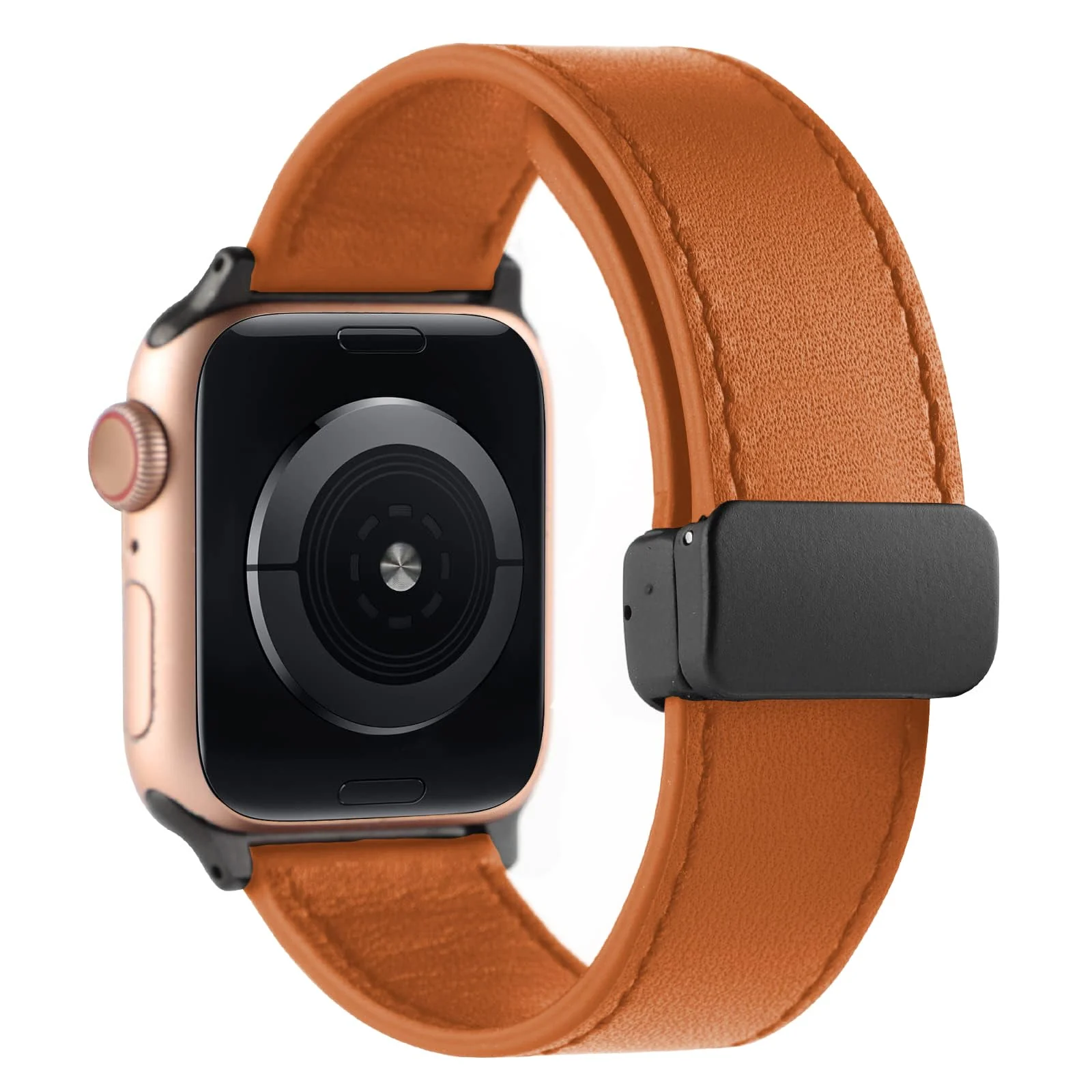 DL3 Mobilak Leather Bands Compatible with Apple Watch Band 49mm 45mm 44mm 42mm, Leather Magnetic Buckle Design Strap For iWatch Ultra Ultra 2 SE Series 9 8 7 6 5 4 3 2 1 Wristband For Men Women - Orange