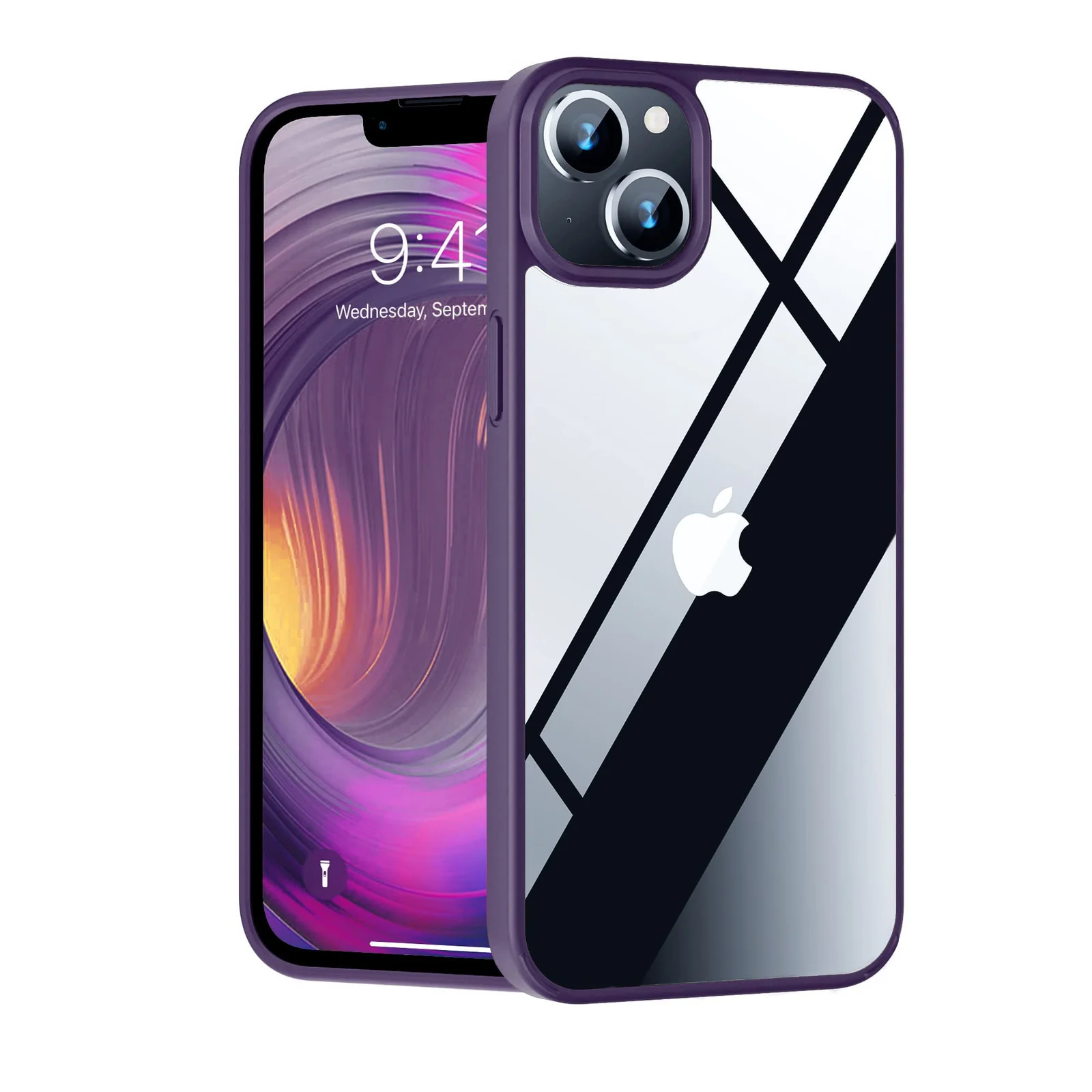 DL3 Mobilak Clear TPU Case for iPhone 14 (6.1 Inch), Shock-absorbing protection, Non-slip grip, Raised edges around the screen and camera - Deep Purple