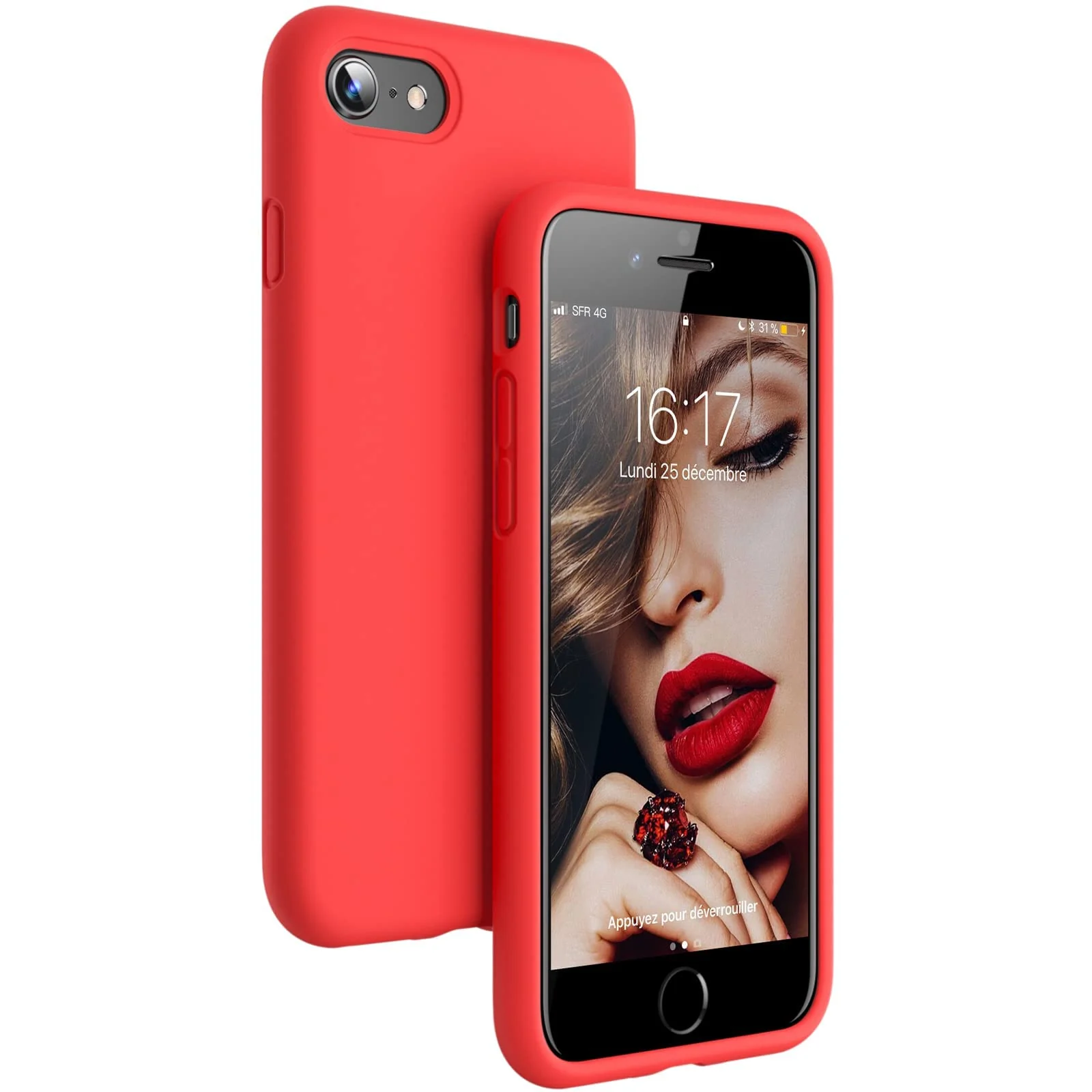 DL3 Mobilak Compatible with iPhone 7/8, iPhone SE 2022, SE 2020, Case, Liquid Silicone Case, Full Body Protective Cover, Shockproof, Slim Phone Case, Anti-Scratch Soft Microfiber - A. Red