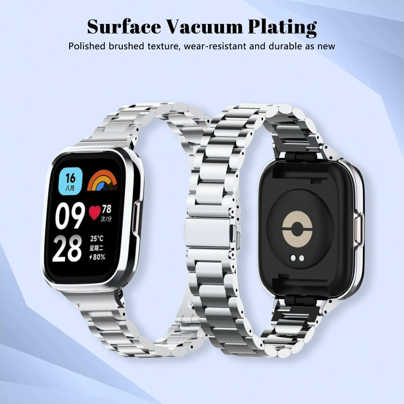 DL3 Mobilak Bracelet Compatible with Xiaomi Redmi Watch 3 Lite/Redmi Watch 3 Active, Stainless Steel Metal Replacement Watch Band With Frame Metal Women Men Replacement Strap - Silver
