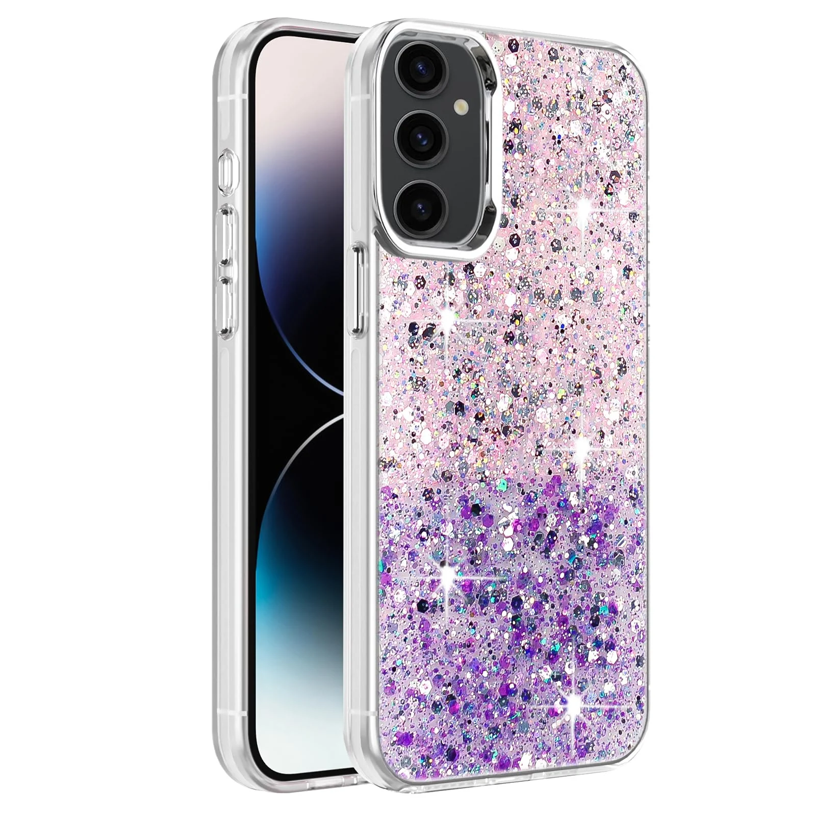 DL3 Mobilak Glitter Rhinestone Protective Case for Samsung Galalxy A16 5G with Shockproof Design - Pink Purple