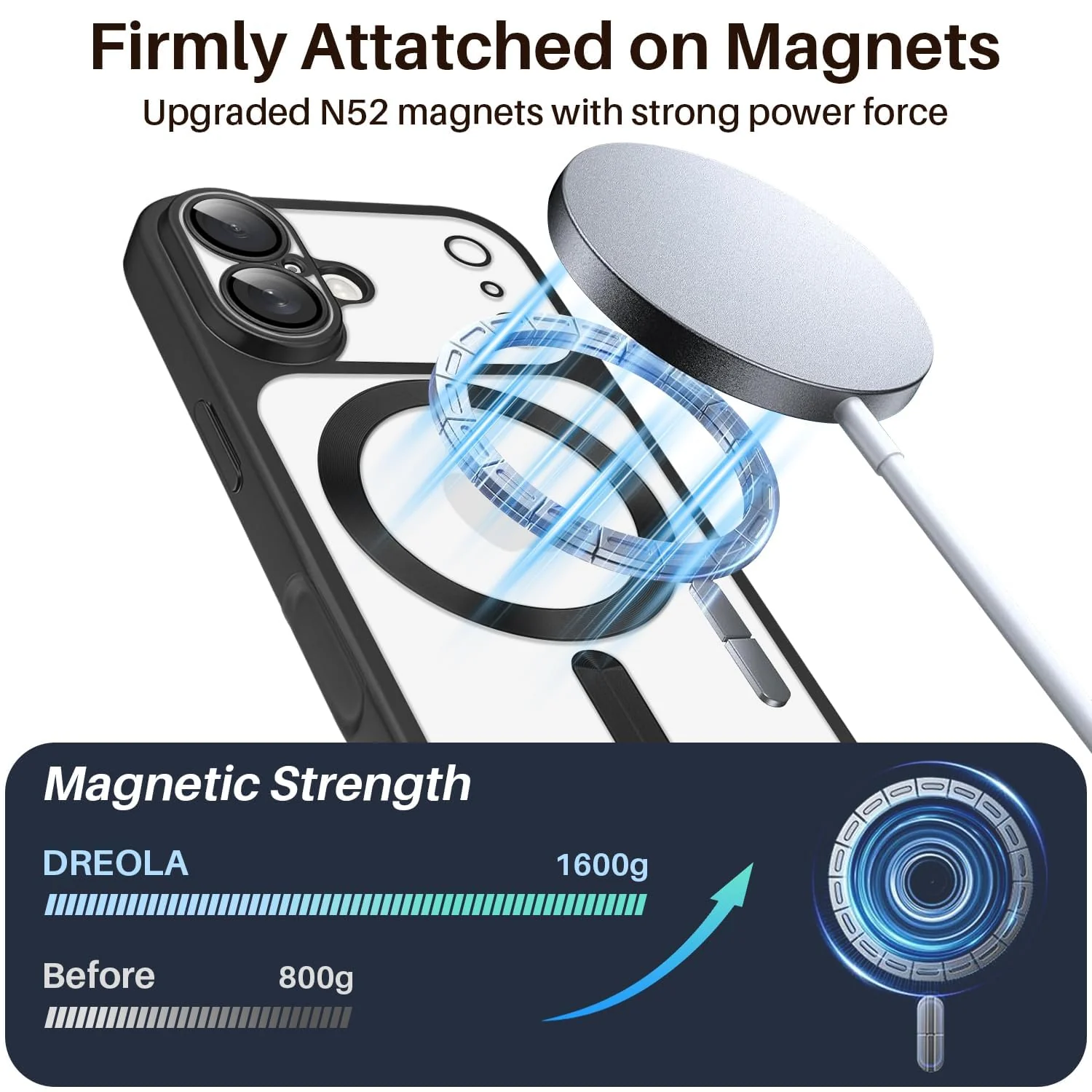 DL3 Mobilak For iPhone 17 Magnetic Case, Compatible with MagSafe, Built-in Camera Lens Protector, Luxury Plating Soft TPU Clear Shockproof Slim Thin Cover - Black Matte