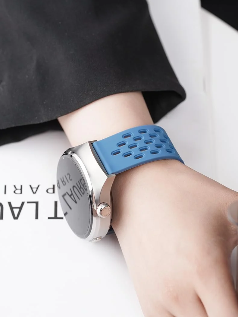 DL3 Mobilak 18mm Silicone Strap For Huawei Watch GT 6 41mm/GT 5 Pro 42 mm/GT 5 41mm/GT4 41 mm/Watch 5 42mm Magnetic Metal Buckle Sport Silicone Breathable Strap, Band Soft Replacment Wristband - Star Blue