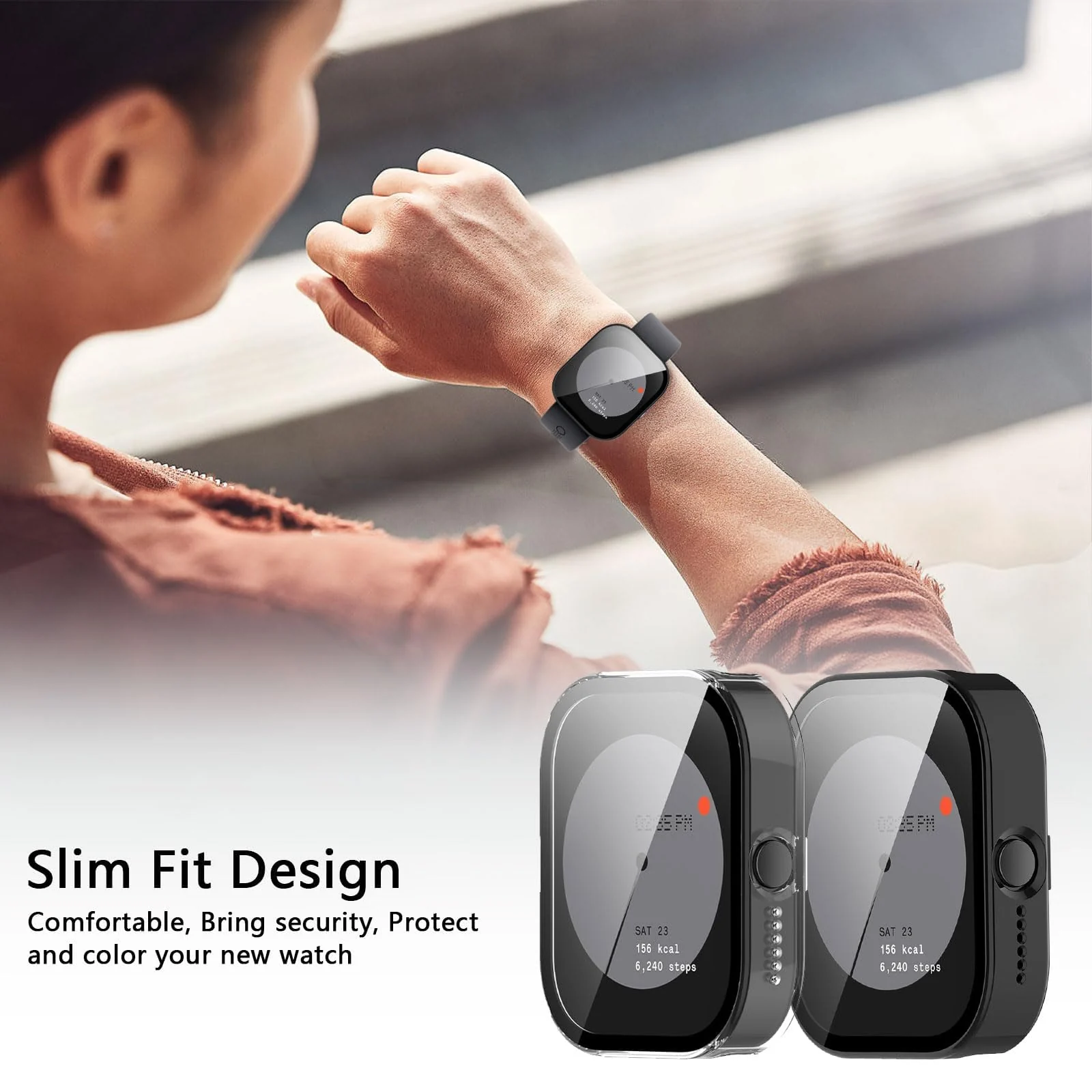 DL3 Mobilak Case Compatible with CMF by Nothing Watch Pro, Full Coverage Slim Hard Case Protective Bumper Built-in Tempered Glass Screen Protector Shell for CMF by Nothing Watch Pro - Black