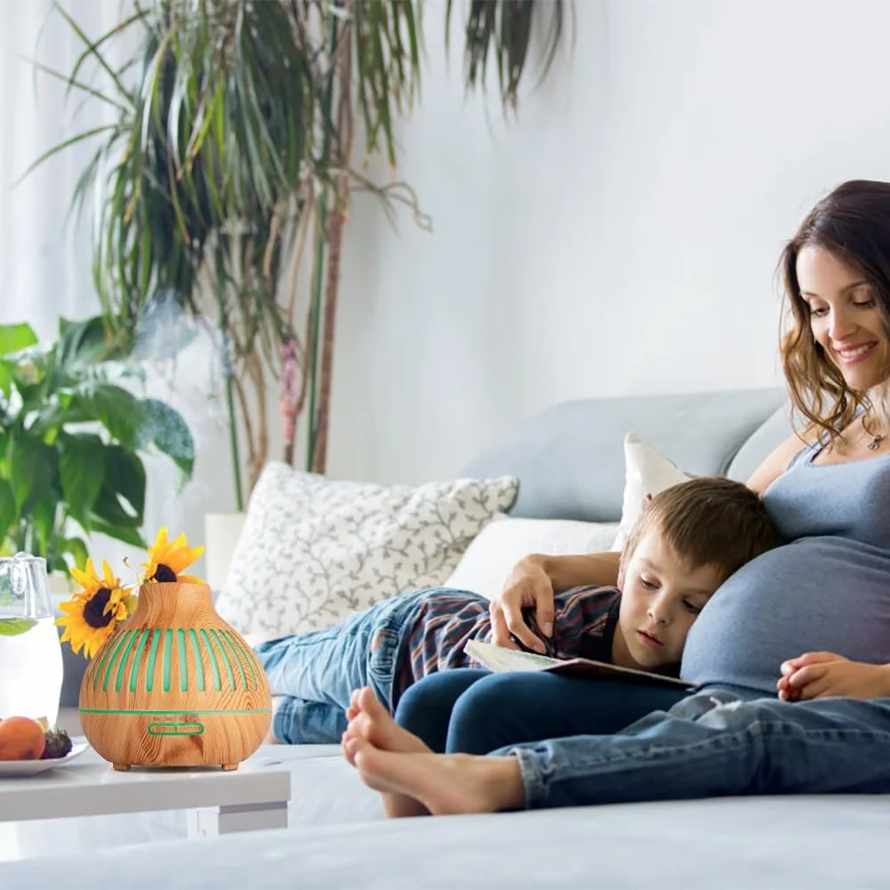 Mobigon Essential Oil Diffuser, Aromatherapy Diffuser 500ml with Remote Control, 4 Timer & Auto-Off Safety Switch, 7 Color LED Lights Mode, 10 Hours Quiet Humidifier for Bedroom - G.Light Brown