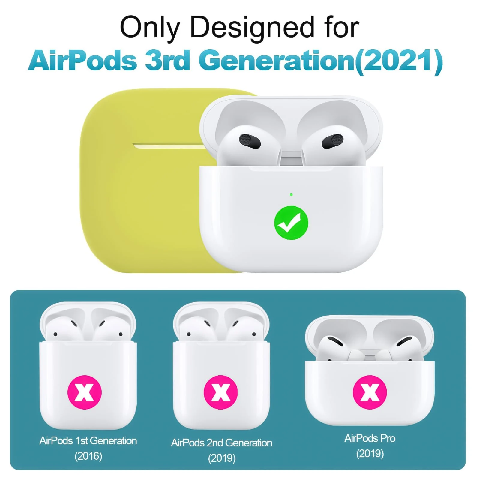 DL3 Mobilak AirPods 3 Case Cover, Silicone Protective Accessories Skin with Keychain Compatible with Apple AirPod 3rd Generation 2021 for Women Girl, Front LED Visible - A. Yellow