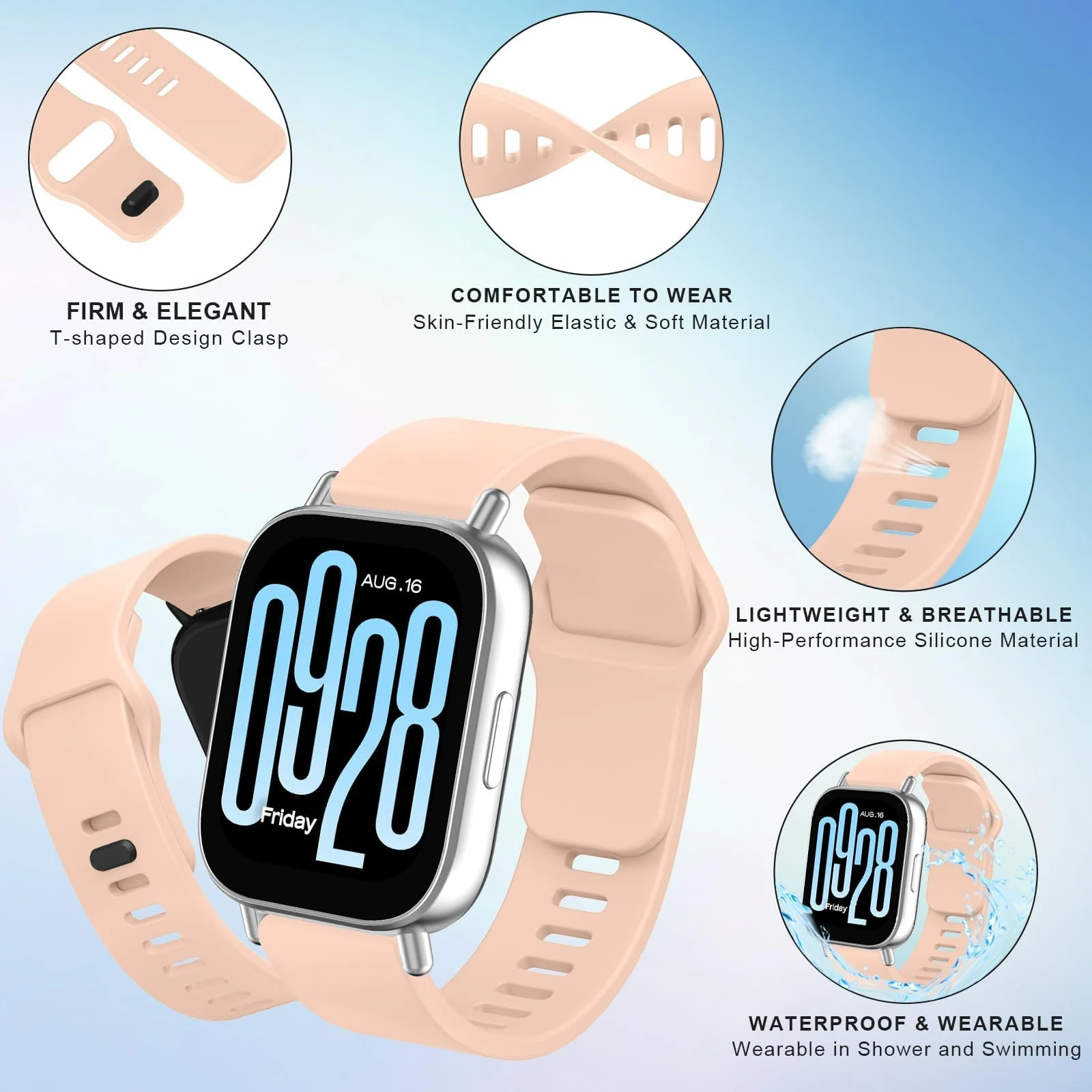 DL3 Mobilak Strap for Xiaomi Redmi Watch 5 Active/Redmi Watch 5 Lite, 22mm Adjustable Quick Release Silicone Replacement Watch Band Straps Wristbands Bracelet for Women Men - Pink