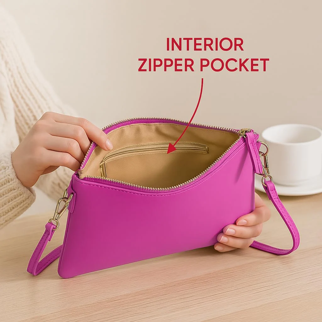 Mobigon Quilted Crossbody Clutch Bag for Women, Small Elegant Shoulder Purse with Removable Wristlet & Adjustable Strap, Lightweight Everyday Wear & Outing Use - Fuchsia