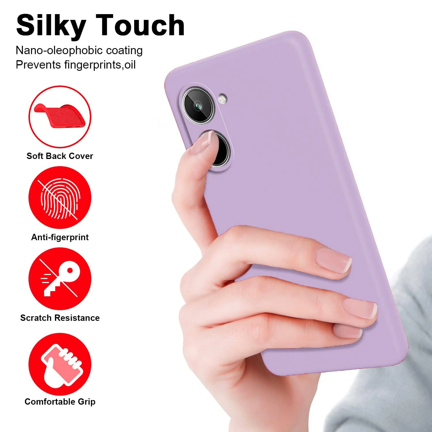 DL3 Mobilak Liquid Silicone Protective Case for realme 10 4G with Microfiber Lining and Shockproof Design - Lavender