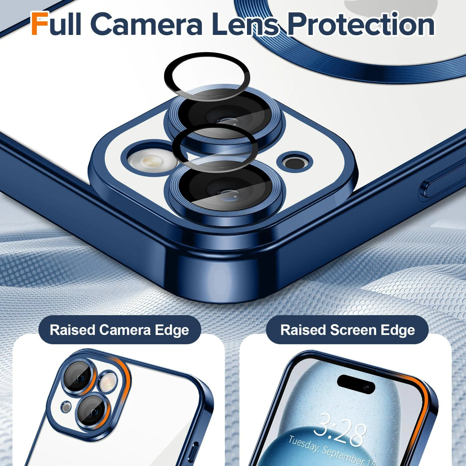 DL3 Mobilak Electroplated Case for iPhone 15 Plus (6.7''), Camera Lens Full Protection, Compatible with MagSafe Wireless Charging, Shockproof Soft TPU Phone Cover - Dark Blue