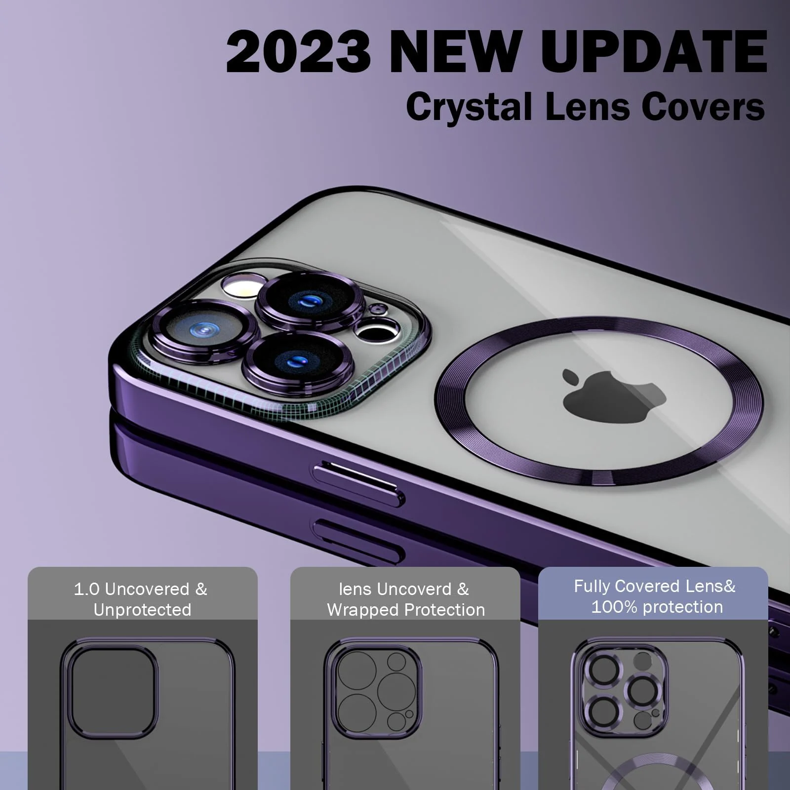 DL3 Mobilak Clear TPU Case with Electroplated Edges for iPhone 12 Pro with Camera Protection and Shockproof Design - Deep Purple