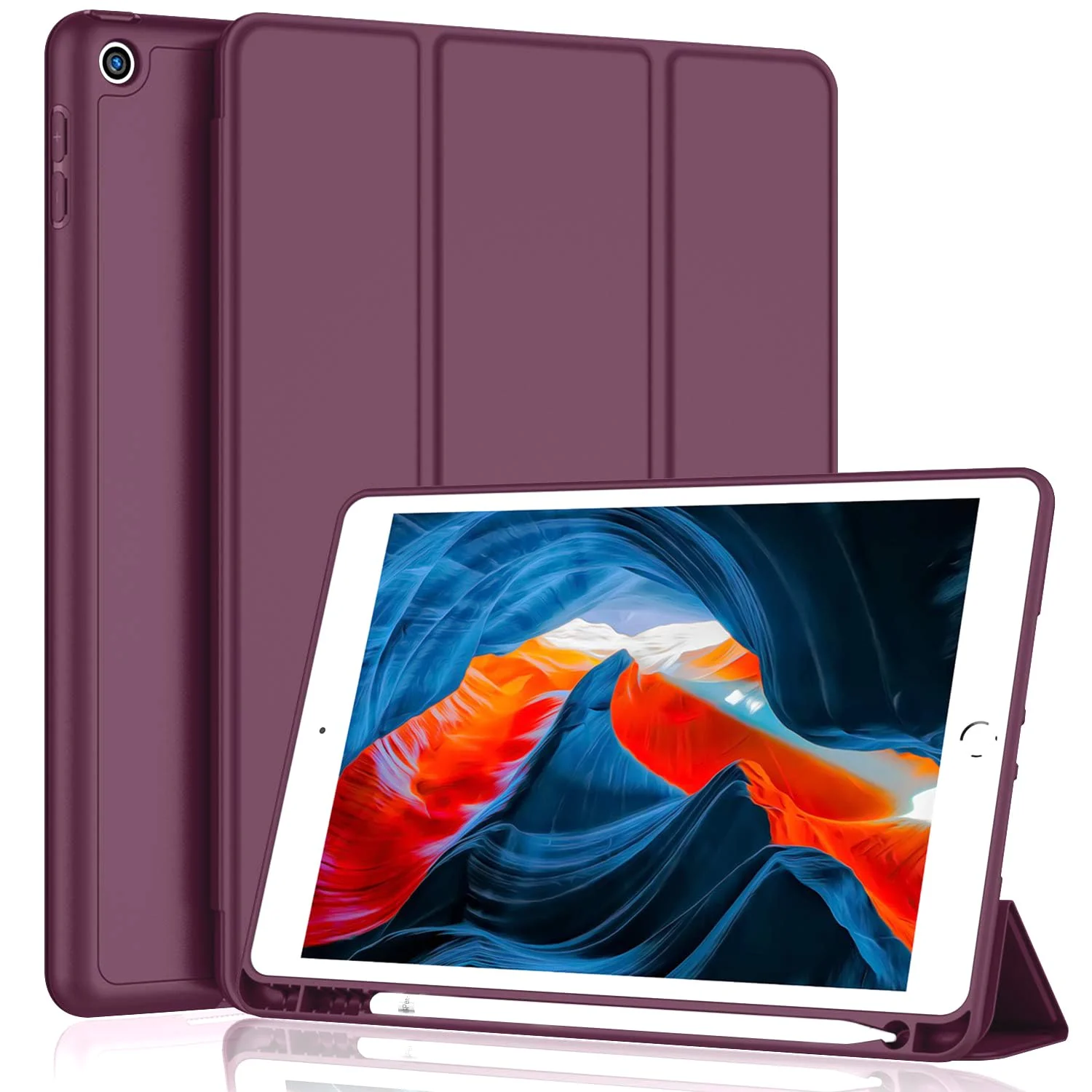 DL3 Mobilak iPad 9th/ 8th/ 7th Generation, Case for iPad 10.2-Inch 2021/2020/ 2019 with Pencil Holder, iPad 7th Gen 2019 Case with Soft Silicone Back, Auto Wake/Sleep Cover - Wine Red